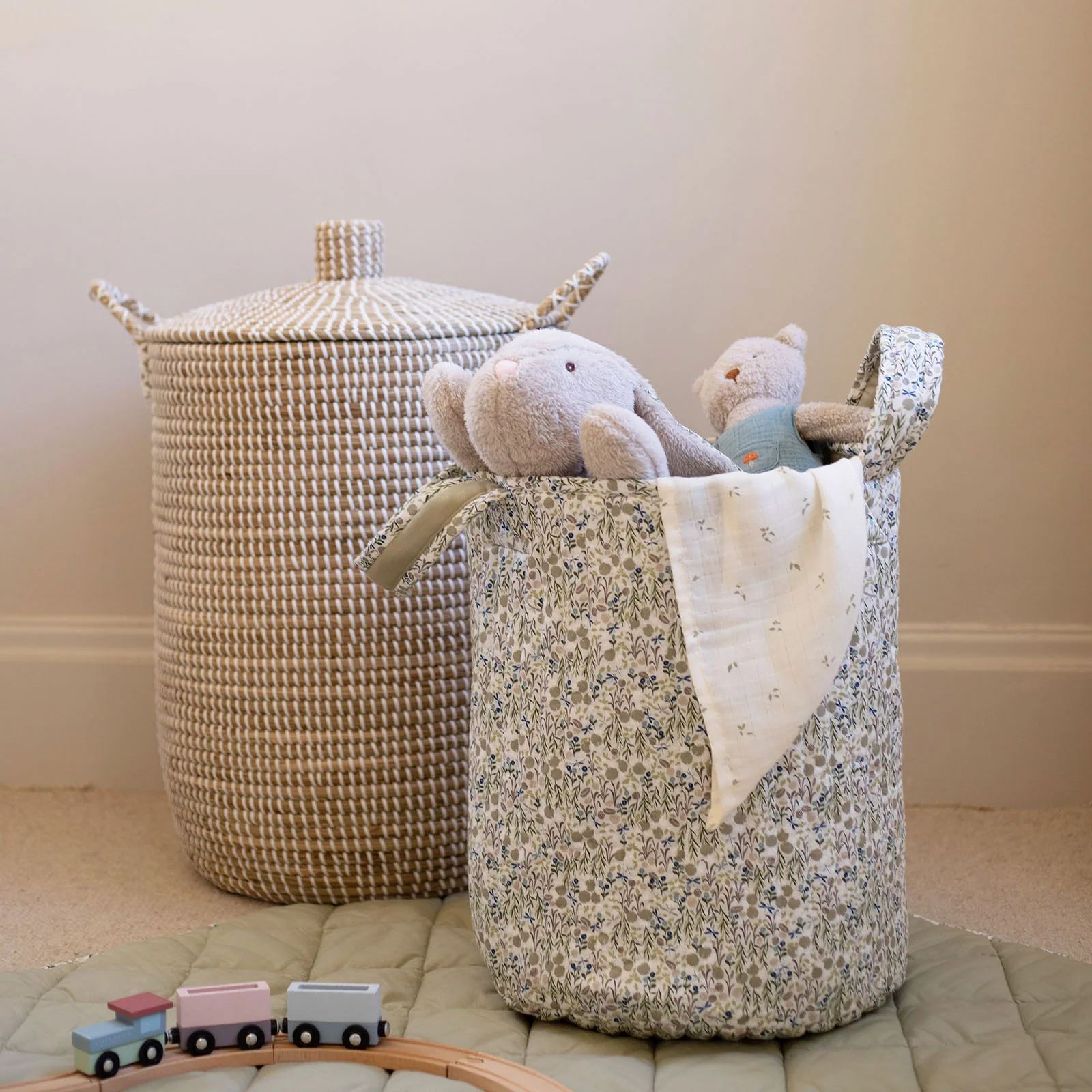 Avery Row Large Quilted Storage Basket - Riverbank