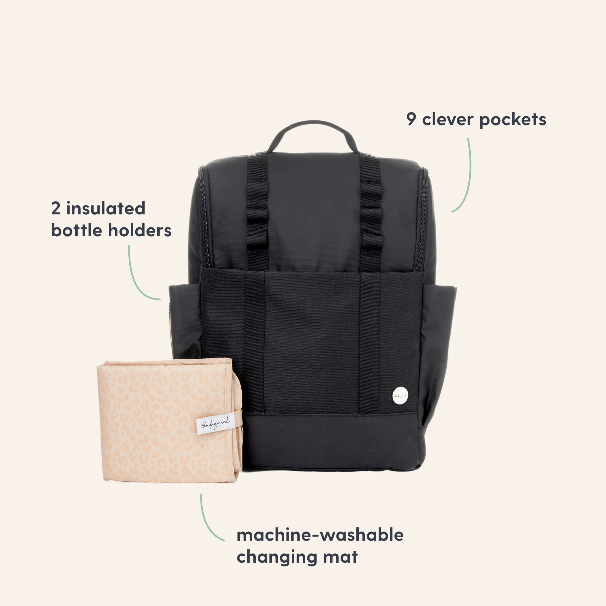 Babymel Finn Changing Backpack - Black - Image 3
