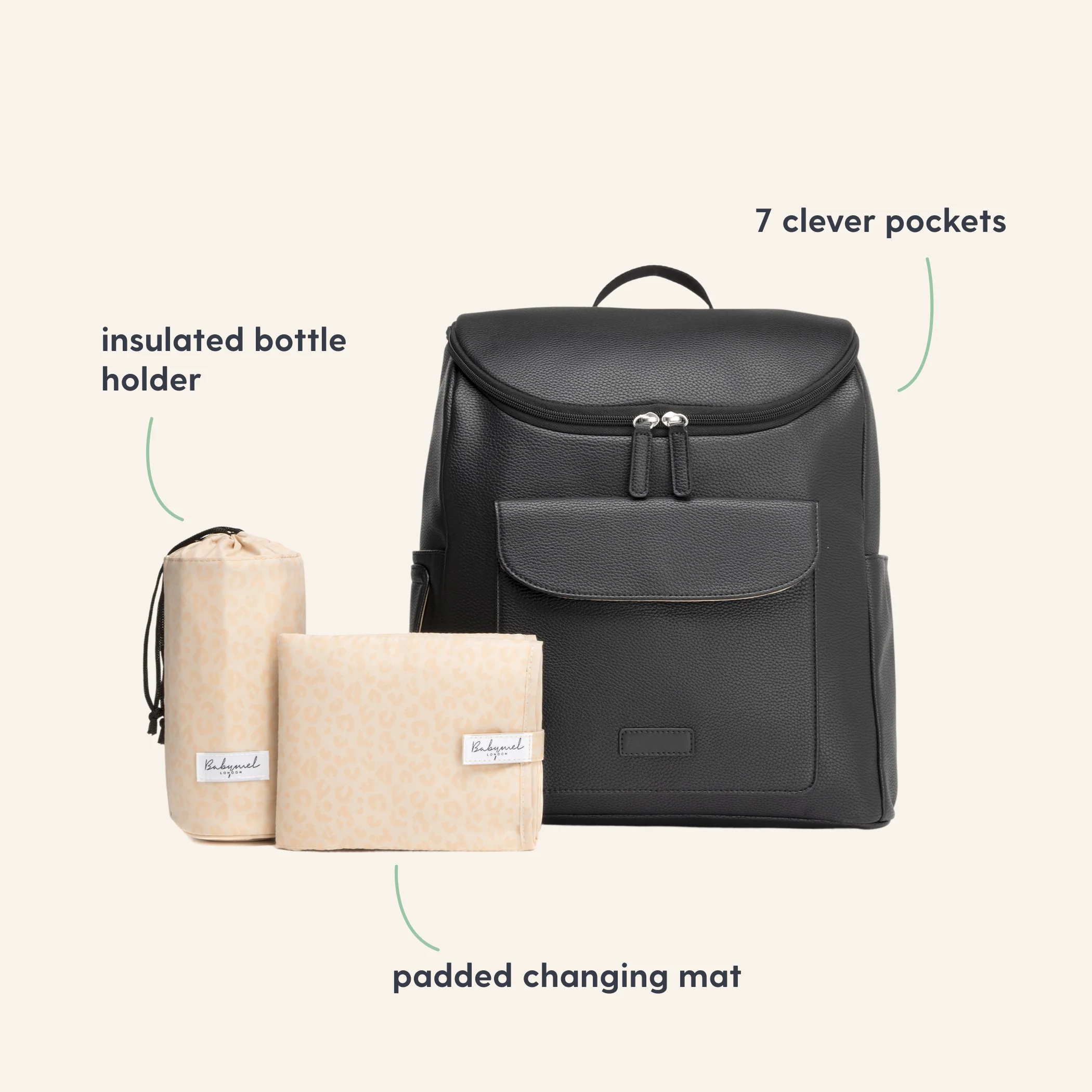 Babymel Lennox Vegan Leather Convertible Changing Backpack - Black - Image 3