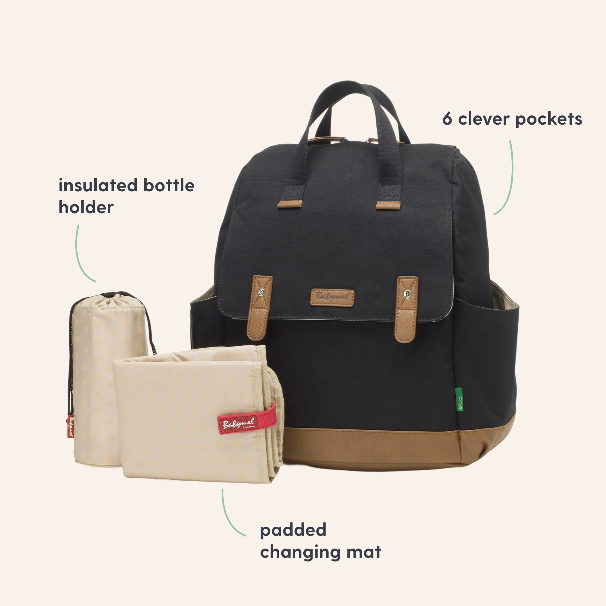 Babymel Robyn Eco Convertible Backpack - Black - Image 3