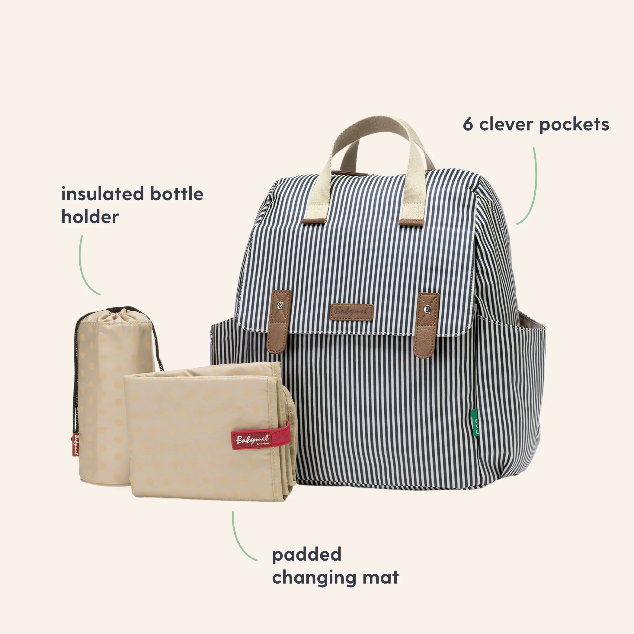 Babymel Robyn Eco Convertible Backpack - Navy Stripe - Image 3