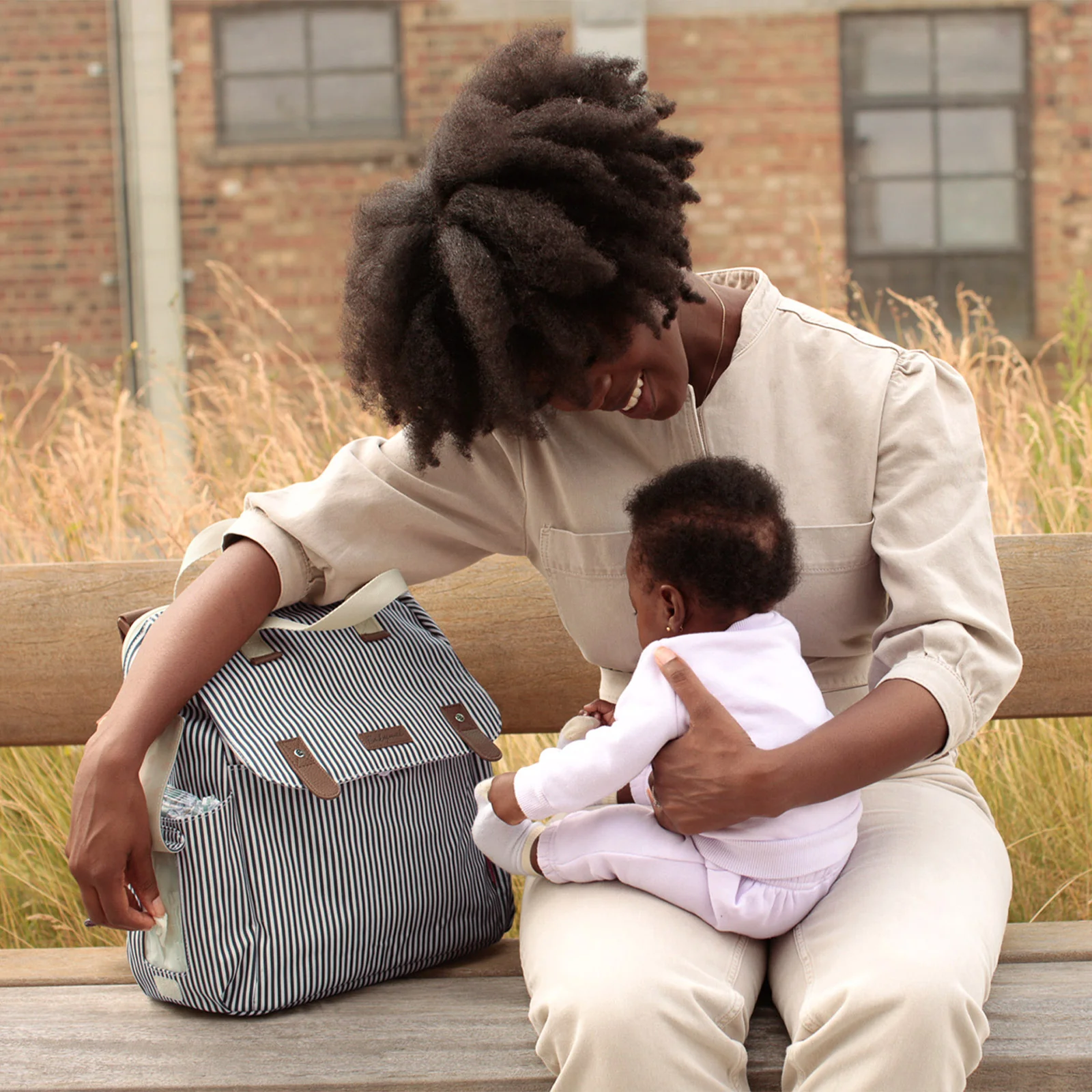 Babymel Robyn Eco Convertible Backpack - Navy Stripe - Image 7