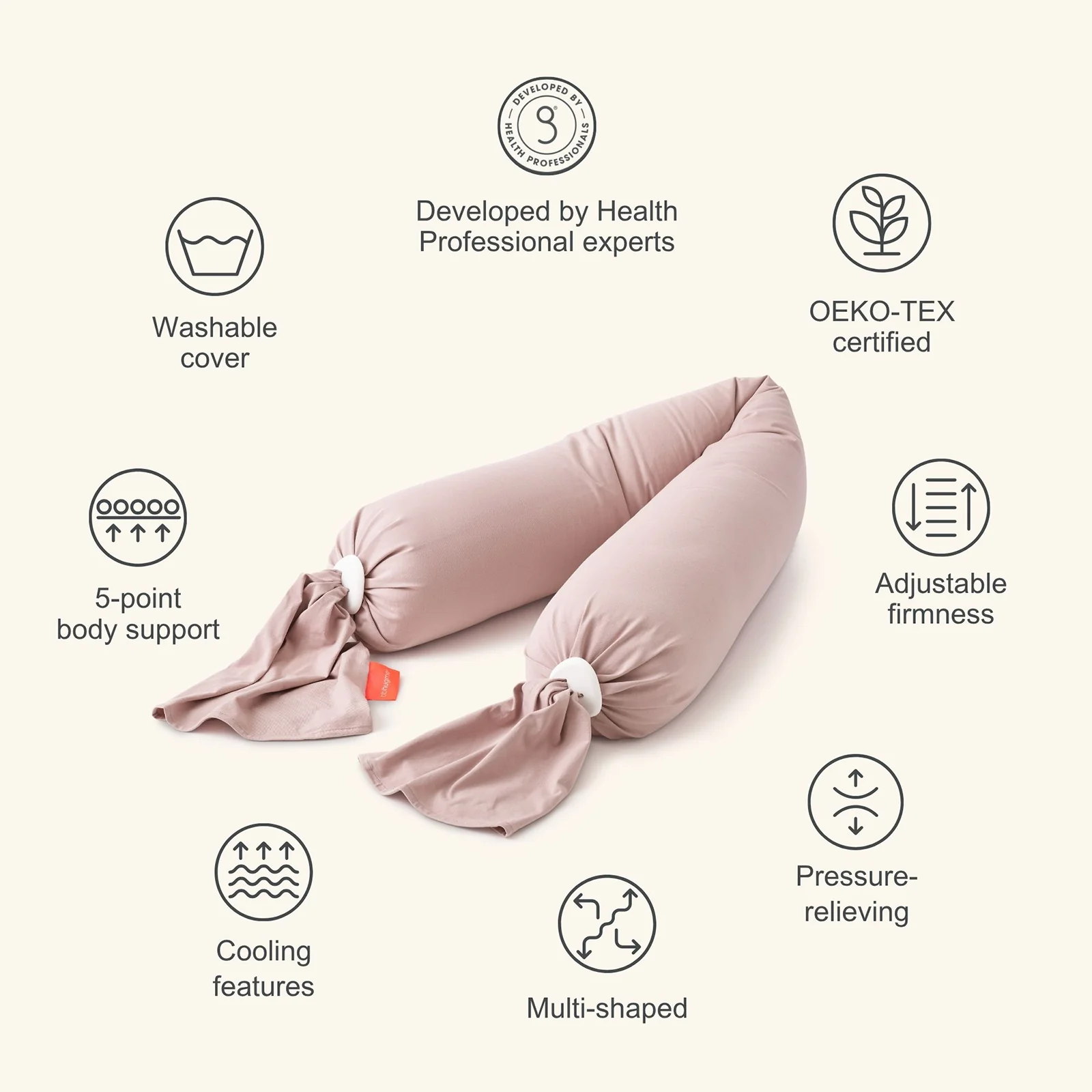 bbhugme Pregnancy Pillow - Dusty Pink - Image 3