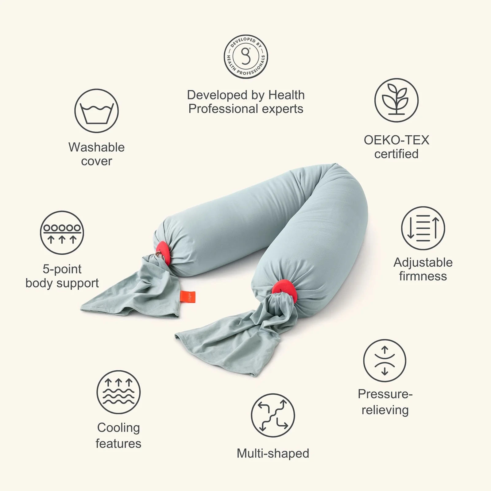 bbhugme Pregnancy Pillow - Eucalyptus & Coral - Image 3
