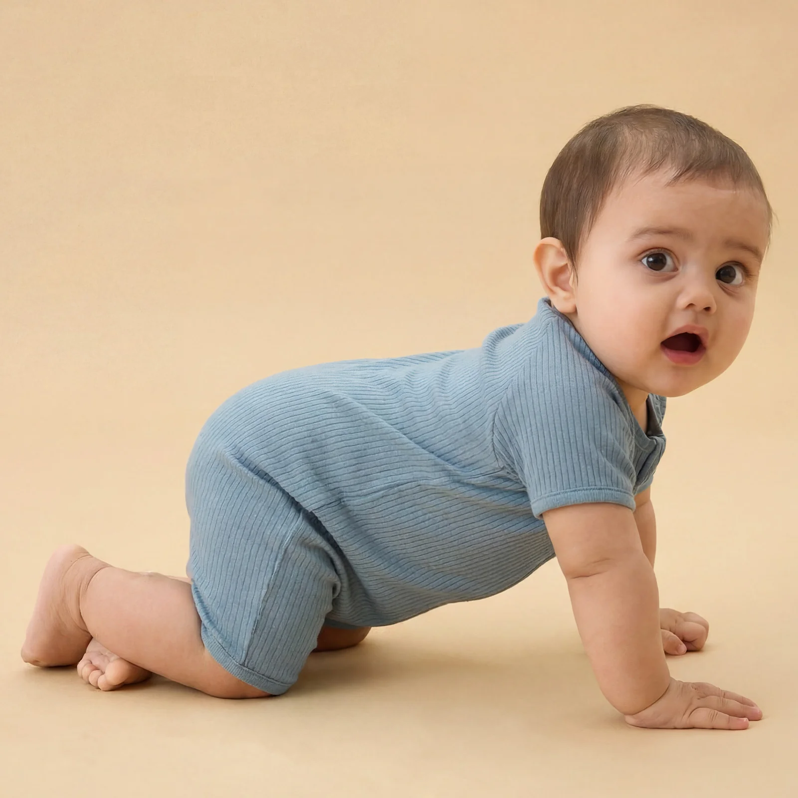 Ribbed Zip Summer Sleepsuit - Blue