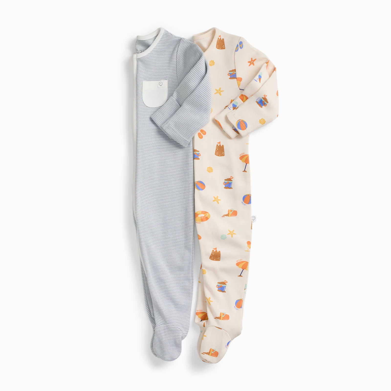 Beach Day & Blue Stripe Clever Zip Sleepsuit 2 Pack