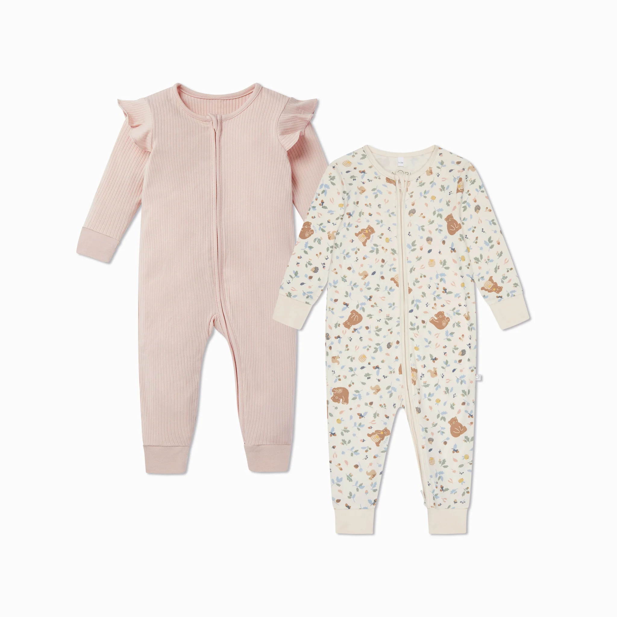 Bear Print & Frilled Ribbed Clever Zip Sleepsuit 2 Pack - Image 4