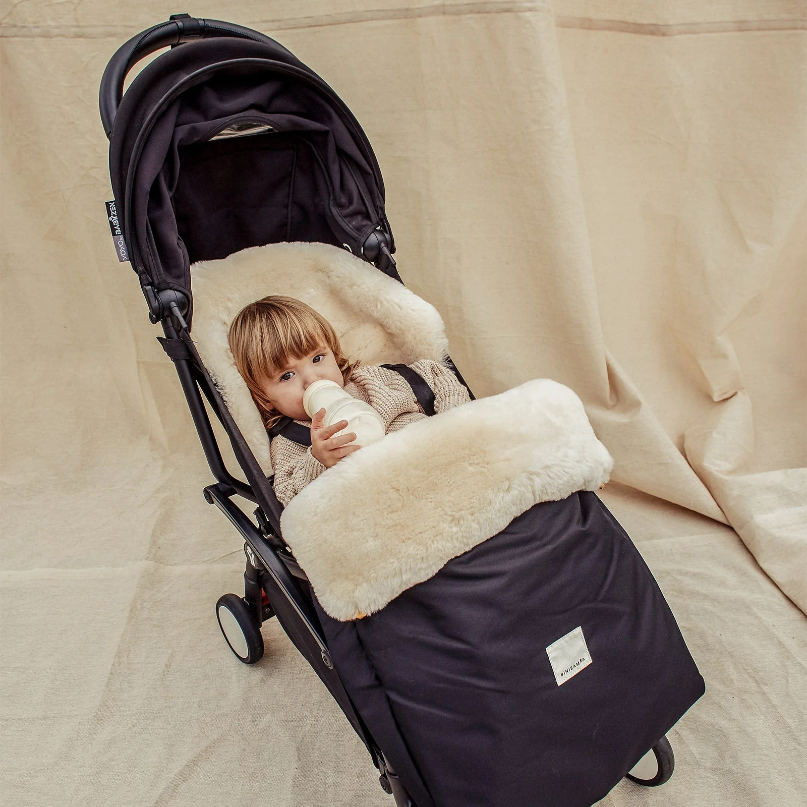 Binibamba Sheepskin Puffmuff Fixed Harness - Milk - Image 2