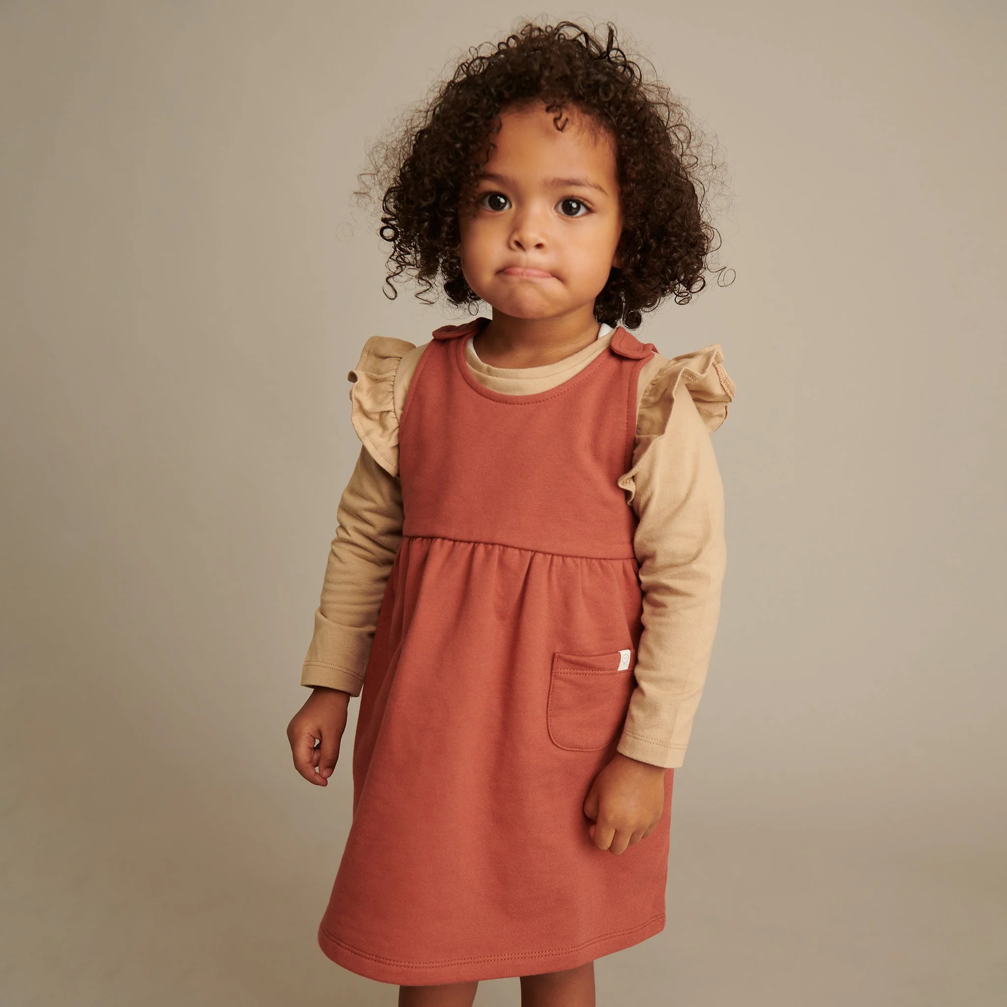 Caramel & Terracotta Dress and Ruffle T-Shirt Set - Image 5