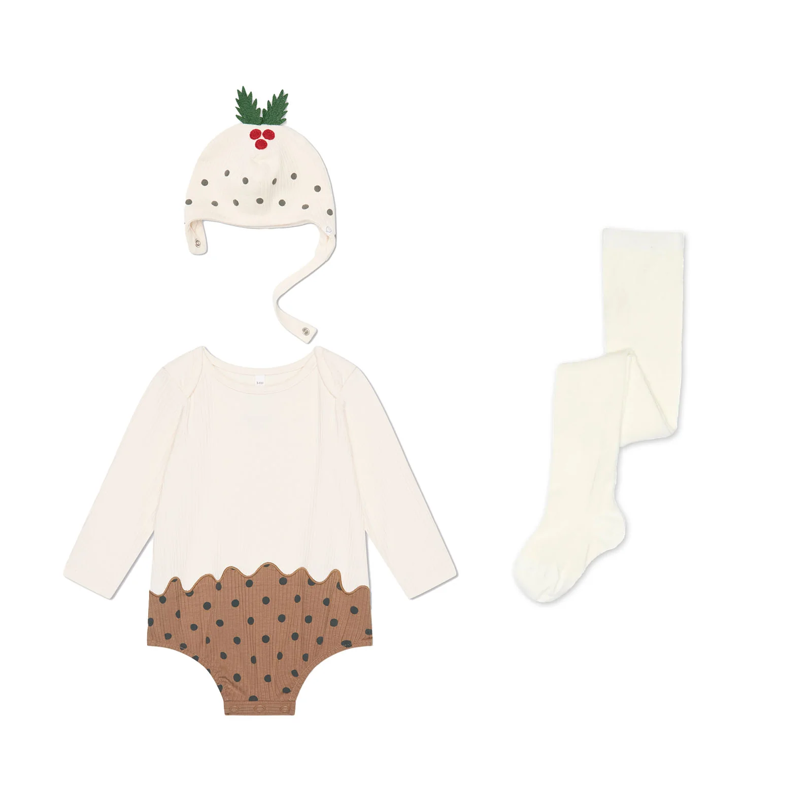 Christmas Pudding Bodysuit, Bonnet & Tights Outfit - Image 3