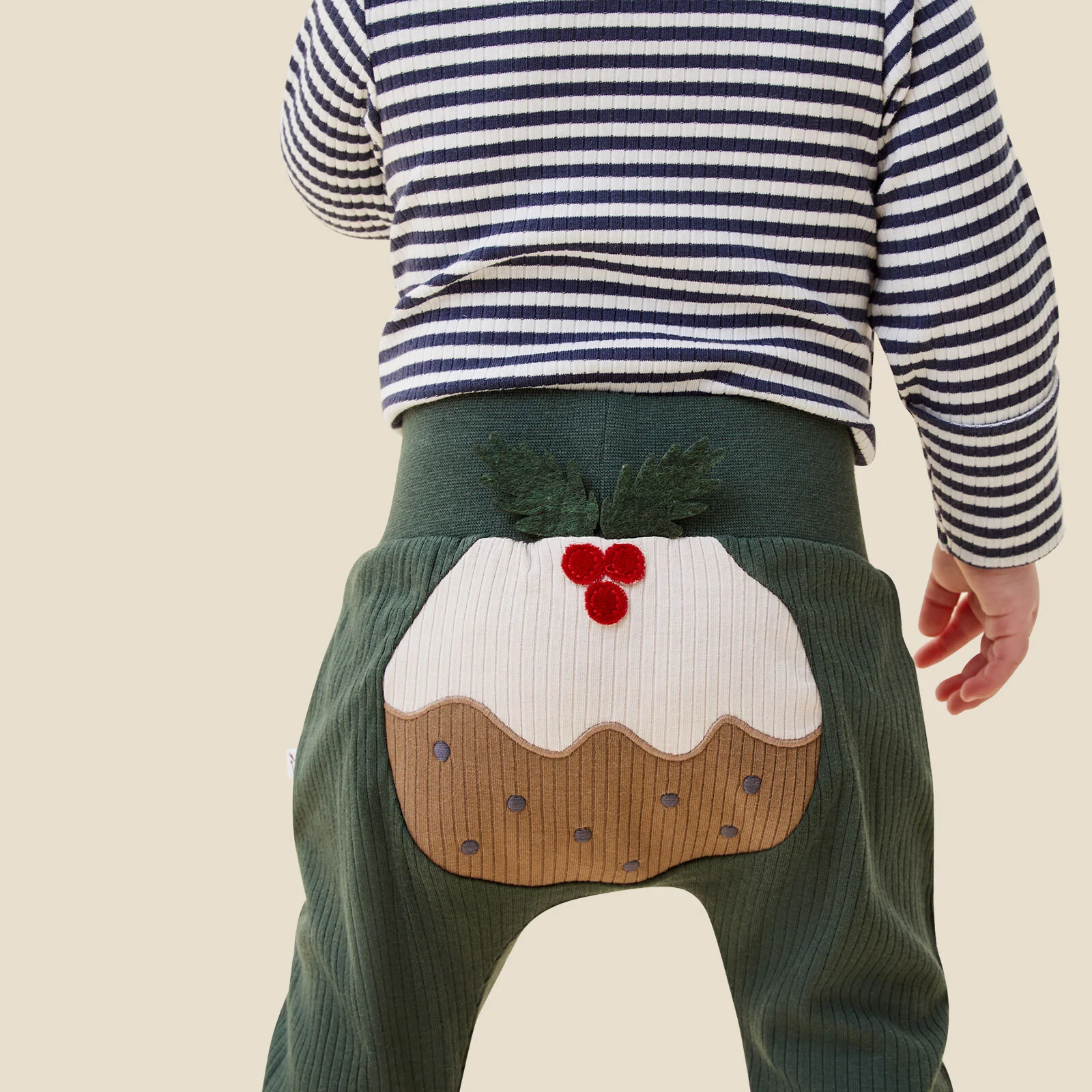 Christmas Pudding Ribbed Joggers - Pine - Image 2