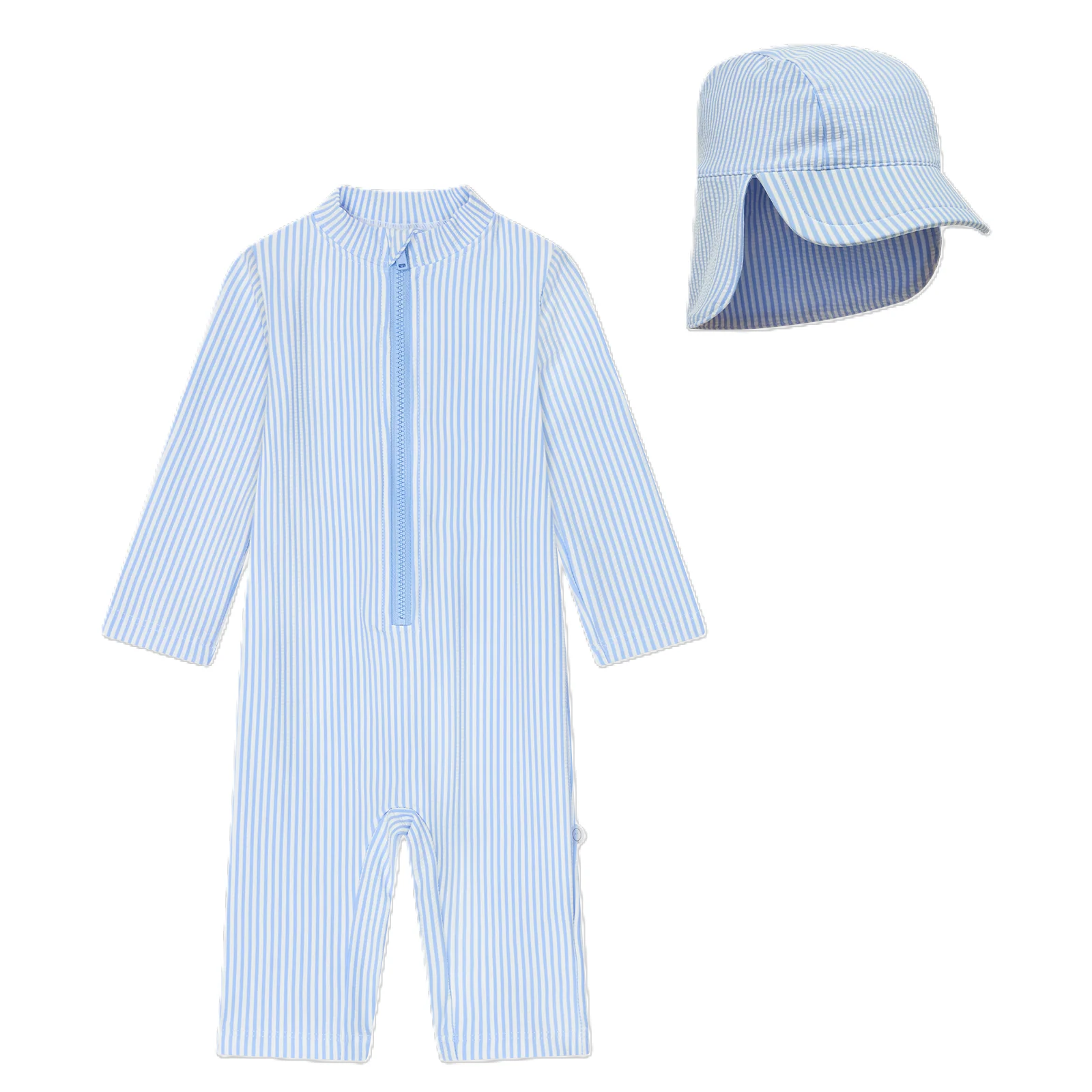 Cloud Stripe Seersucker Sunsafe Swimsuit & Hat - Image 2