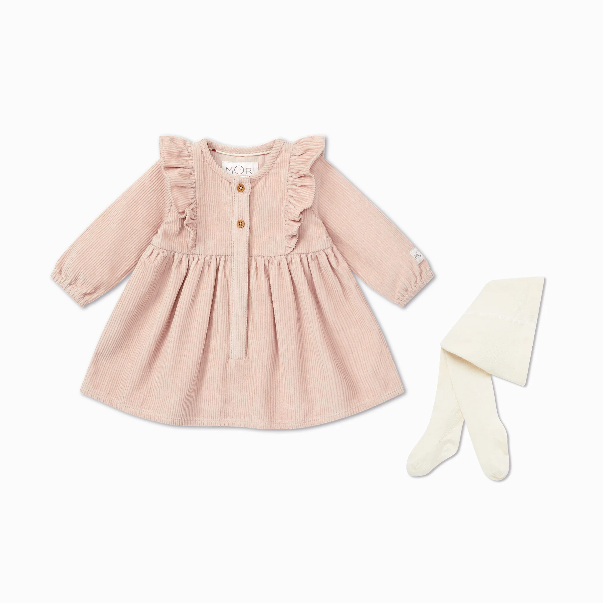 Corduroy Frilled Dress & Tights Outfit - Image 2