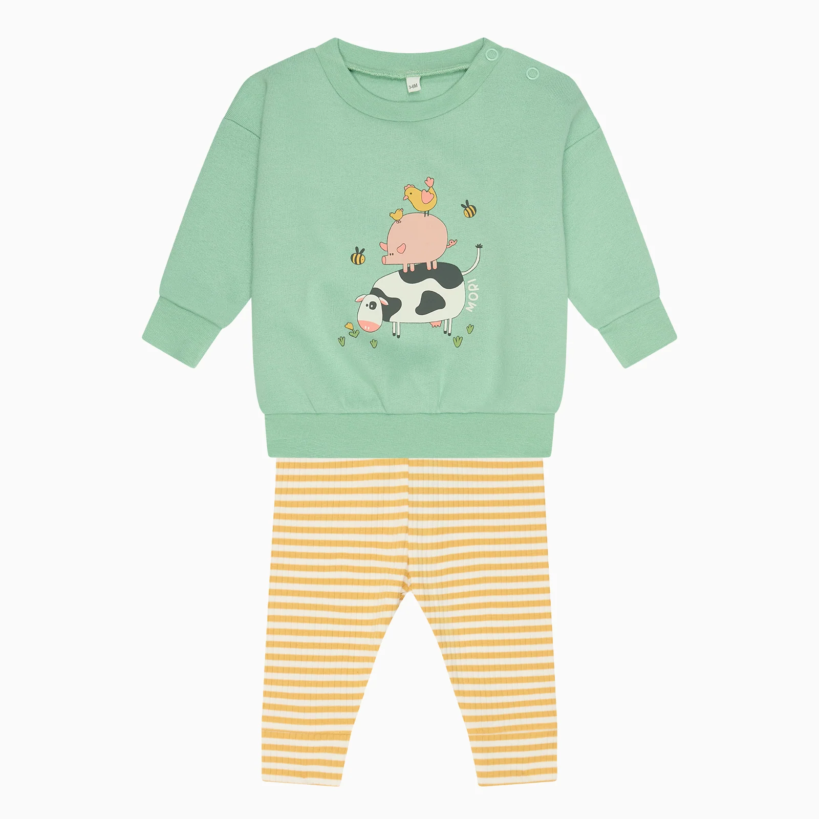 Farmyard Friends Sweatshirt & Stripe Ribbed Leggings Outfit - Image 3