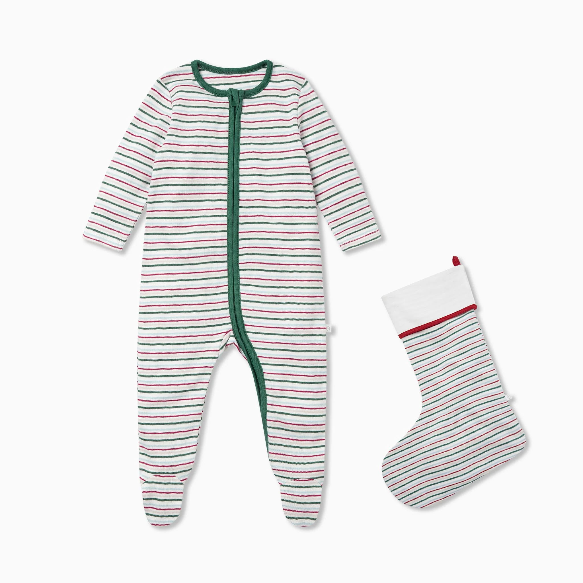 Festive Stripe Zip-Up Sleepsuit & Stocking Set