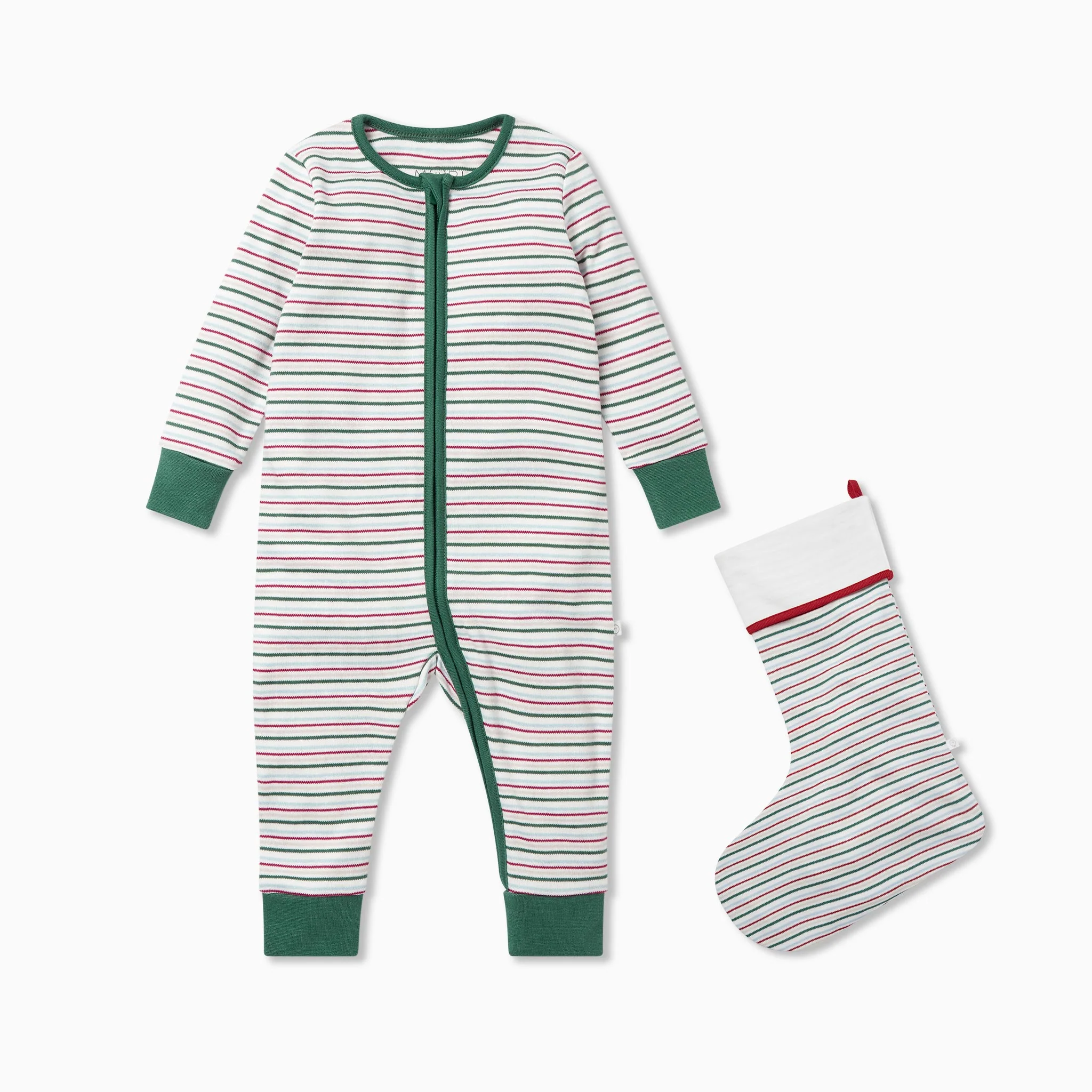 Festive Stripe Zip-Up Sleepsuit & Stocking Set - Image 2