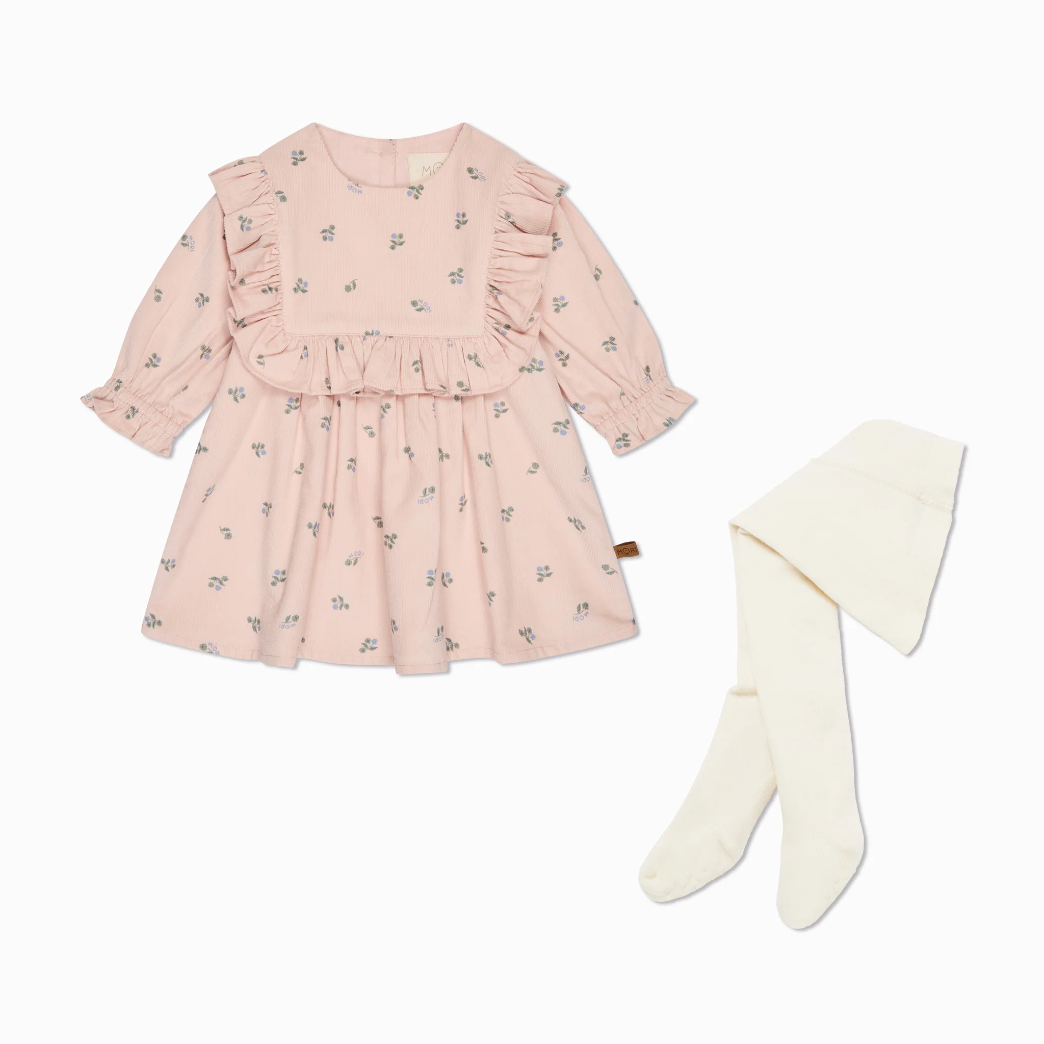 Floral Corduroy Dress and Tights Outfit - Image 2