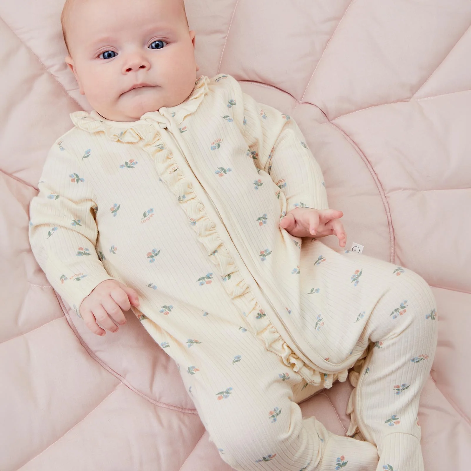 Floral Frilled Ribbed Clever Zip Sleepsuit - Image 3