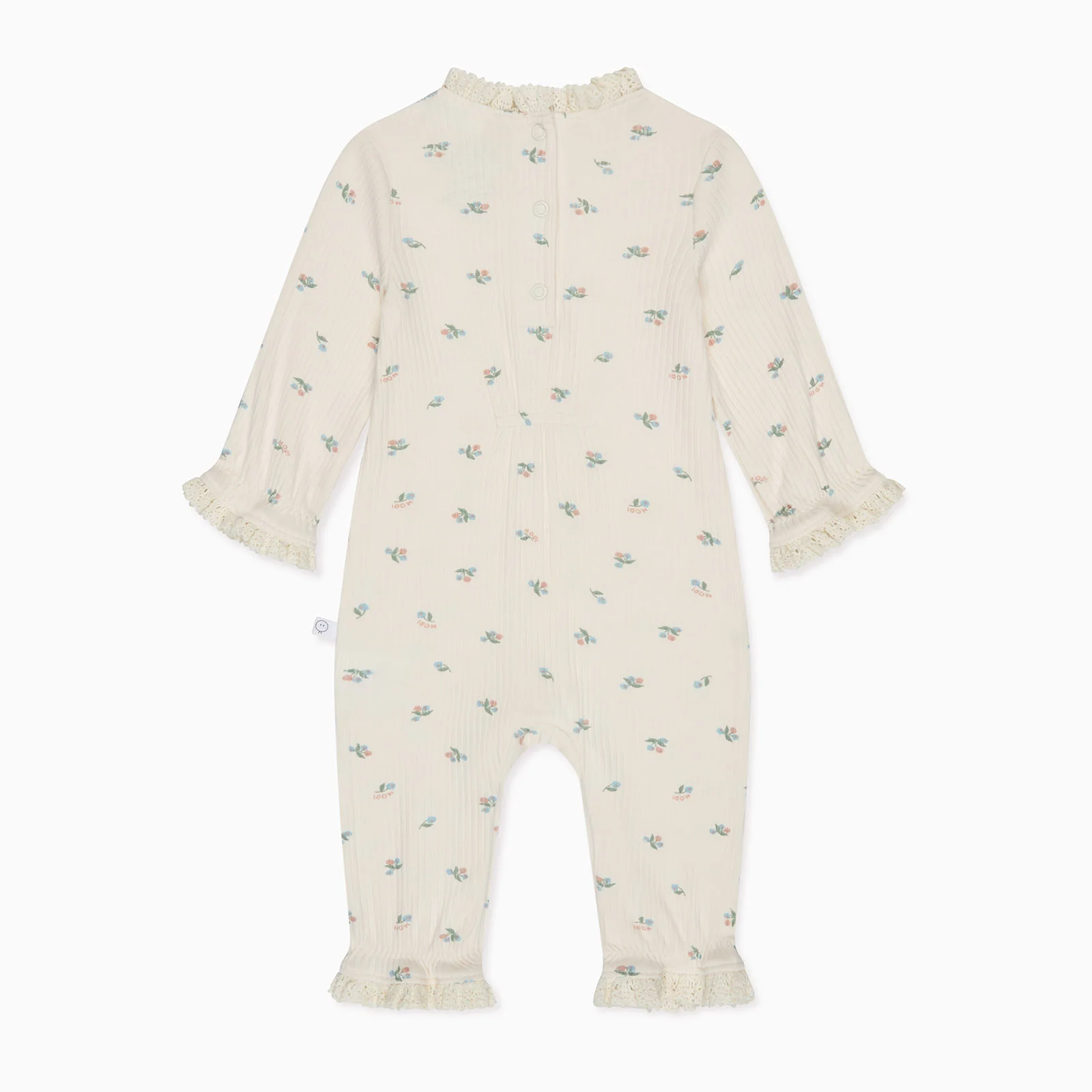 Floral Frilled Ribbed Long Sleeve Romper - Image 4