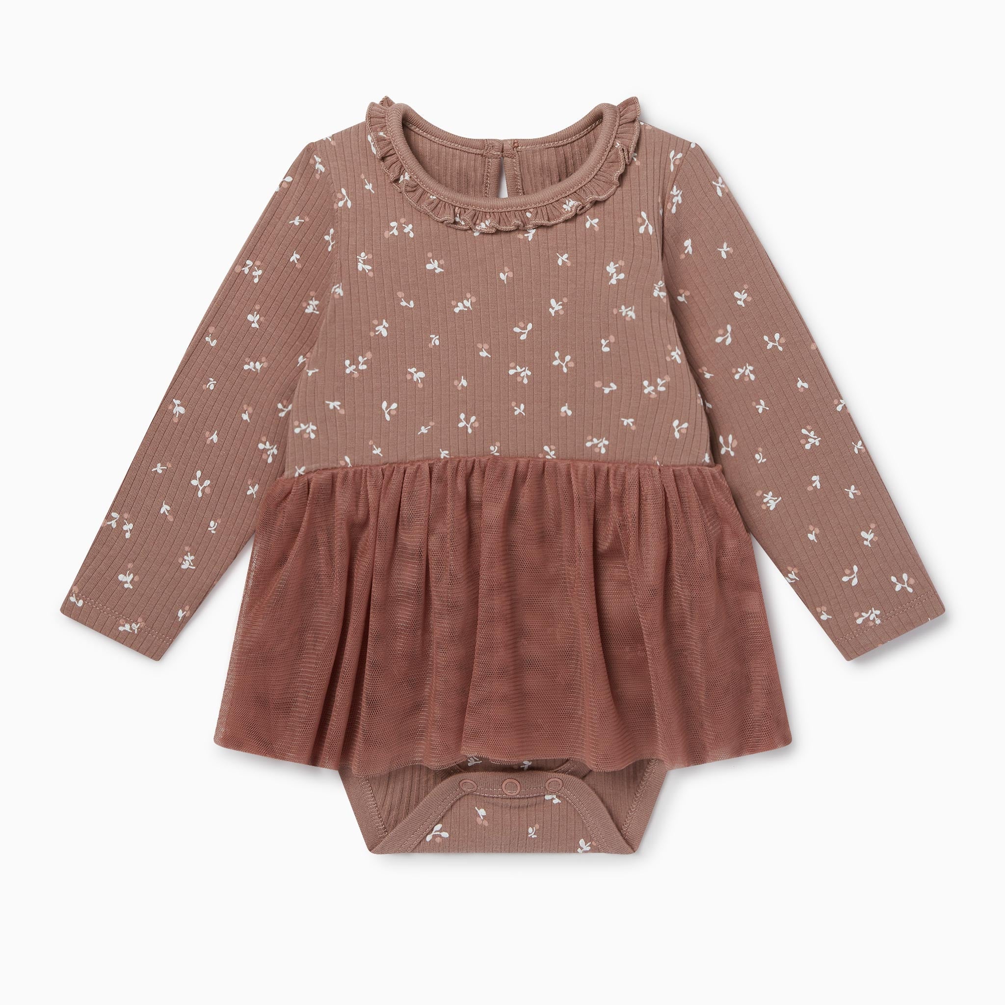 Floral Ribbed Tutu Long-Sleeve Bodysuit - Image 2