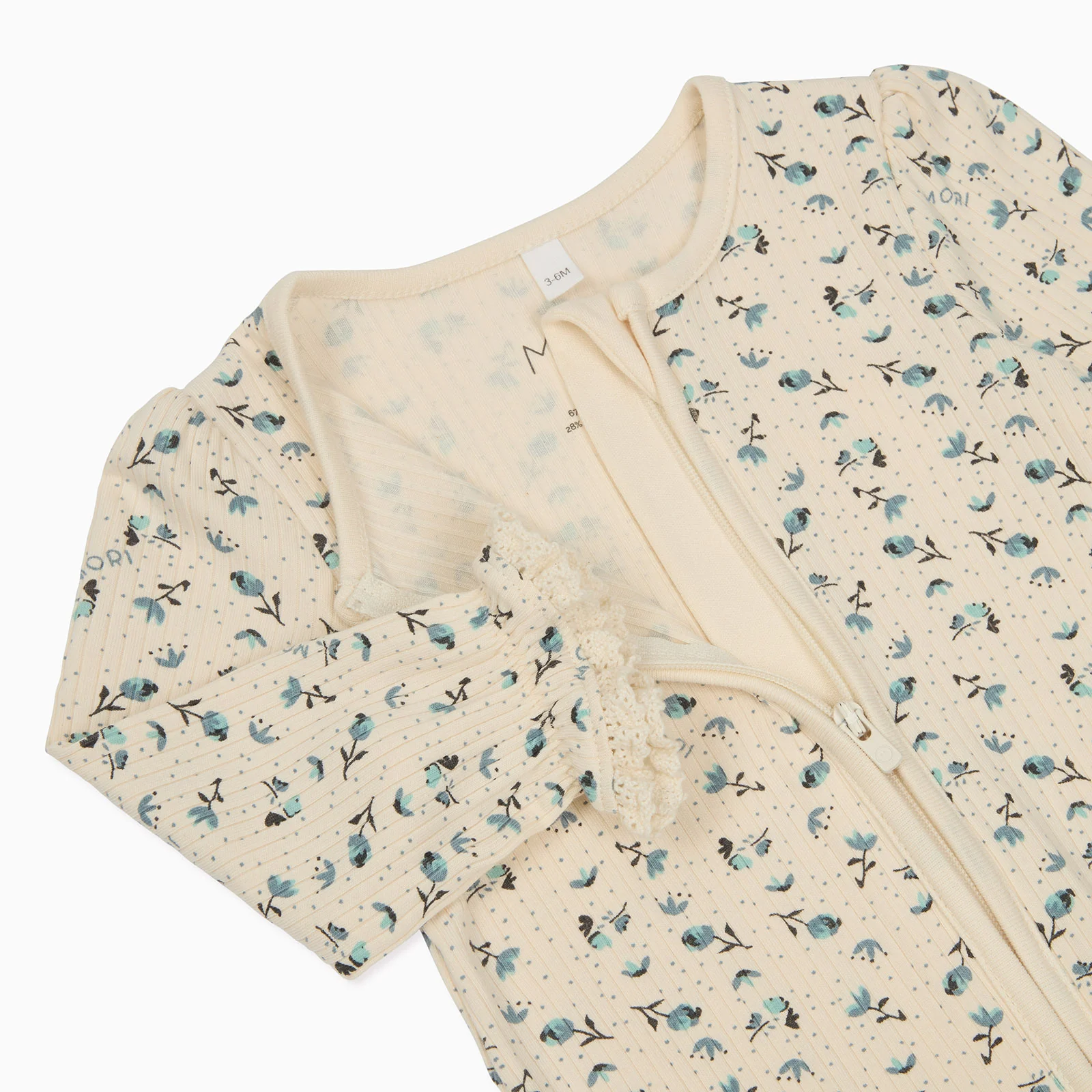Floral Ribbed Clever Zip Sleepsuit - Image 3