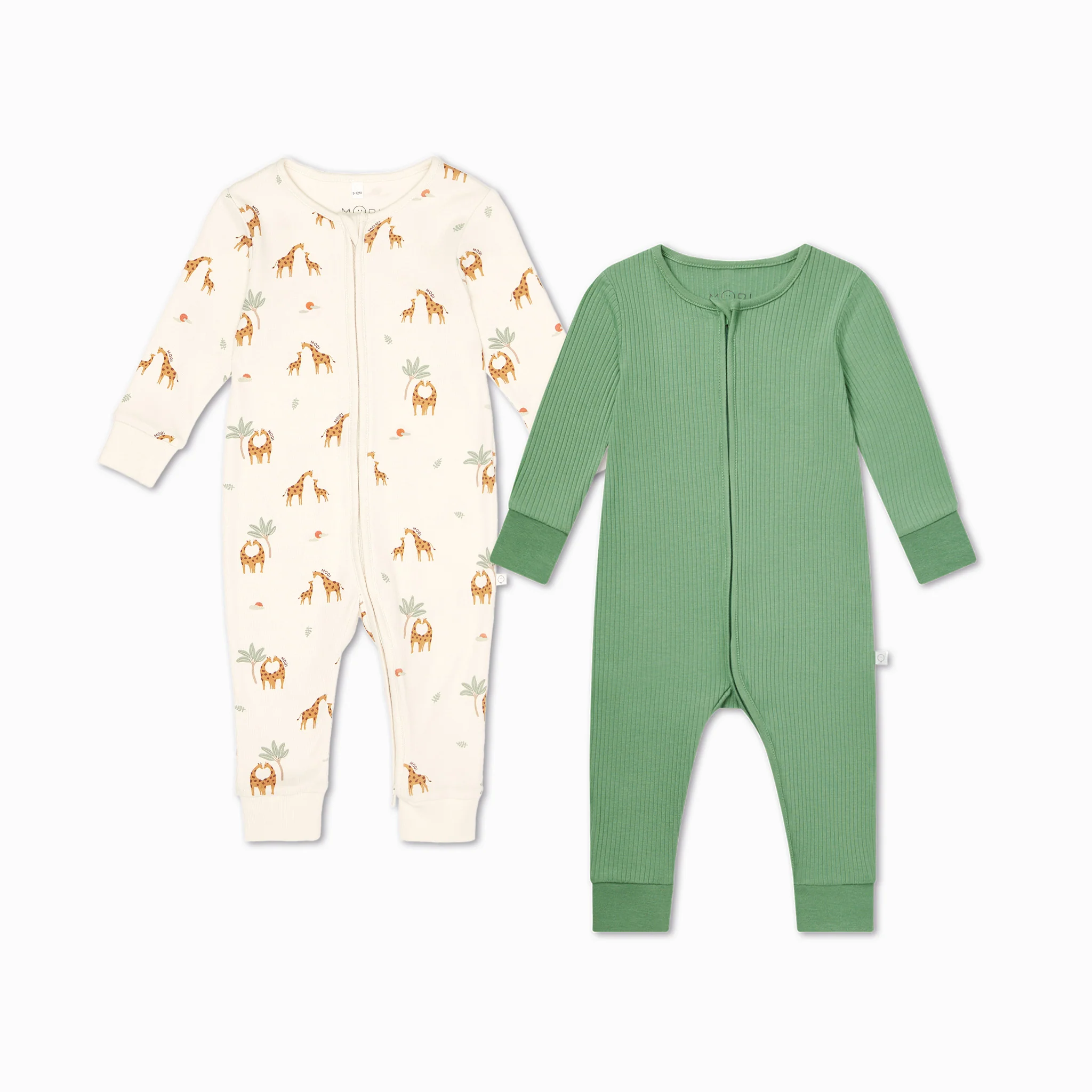 Giraffe & Ribbed Clever Zip Sleepsuit 2 Pack - Image 2