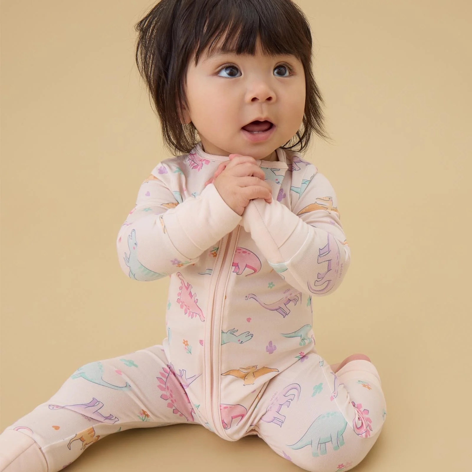 Dinosaur Nights Clever Zip Sleepsuit - Pink