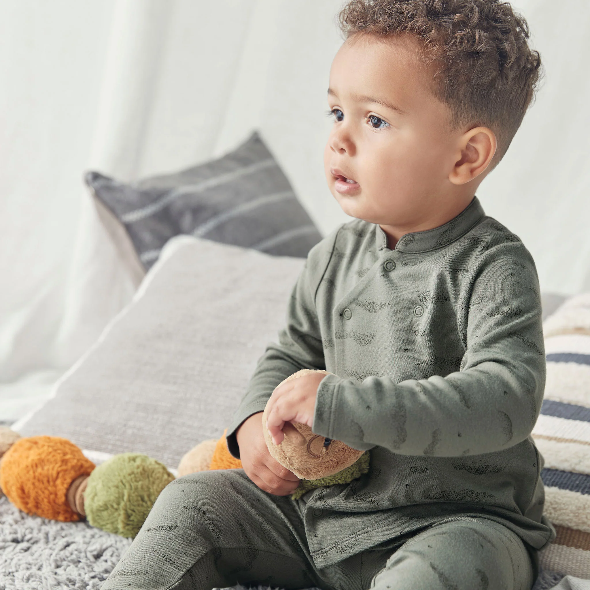 Khaki Cloud Kimono Cardigan & Leggings Outfit - Image 4