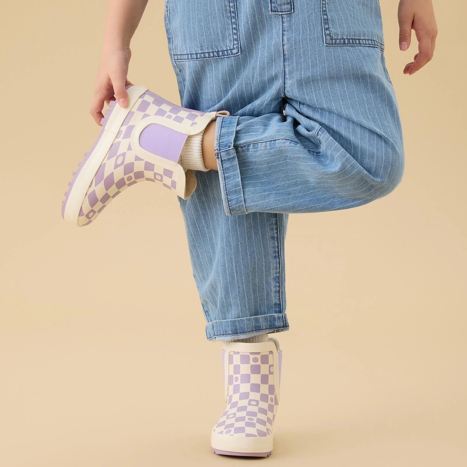 KIDLY by MORI Check Short Wellies - Lilac - Image 2