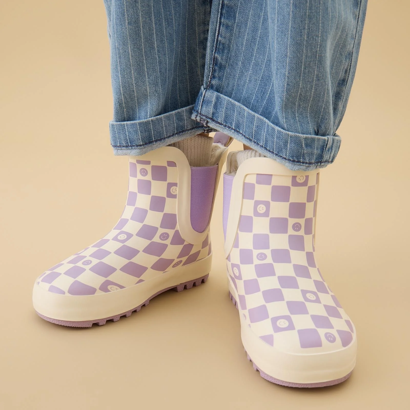 KIDLY by MORI Check Short Wellies - Lilac - Image 3