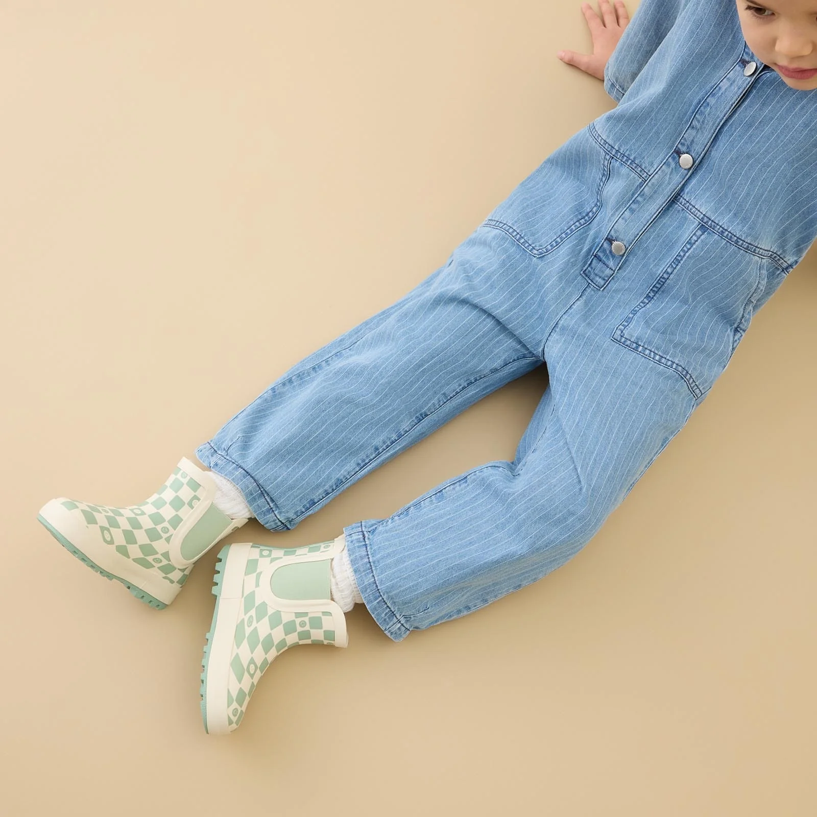 KIDLY by MORI Check Short Wellies - Sage - Image 3