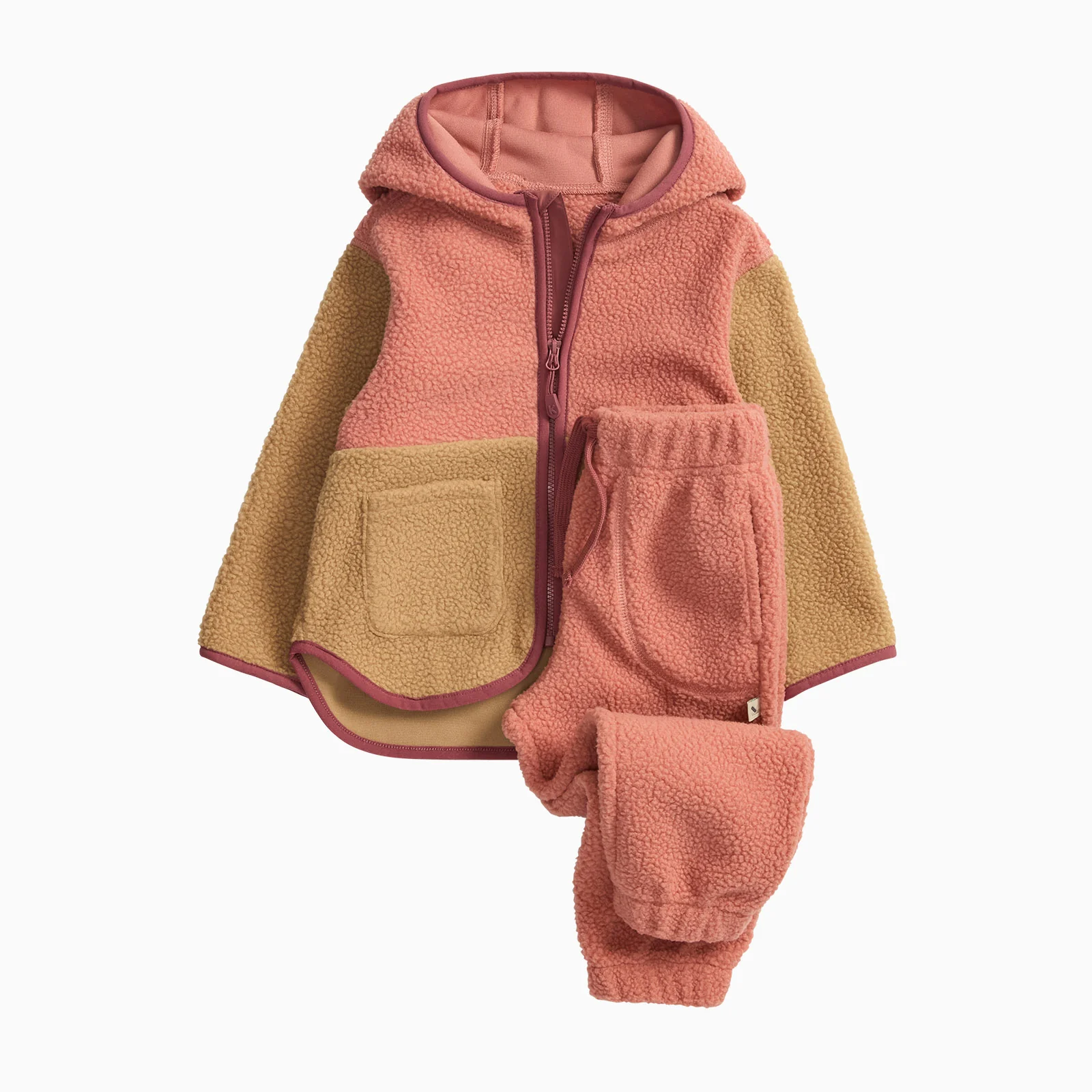 KIDLY by MORI Colourblock Sherpa Zip Through & Jogger Outfit - Image 4