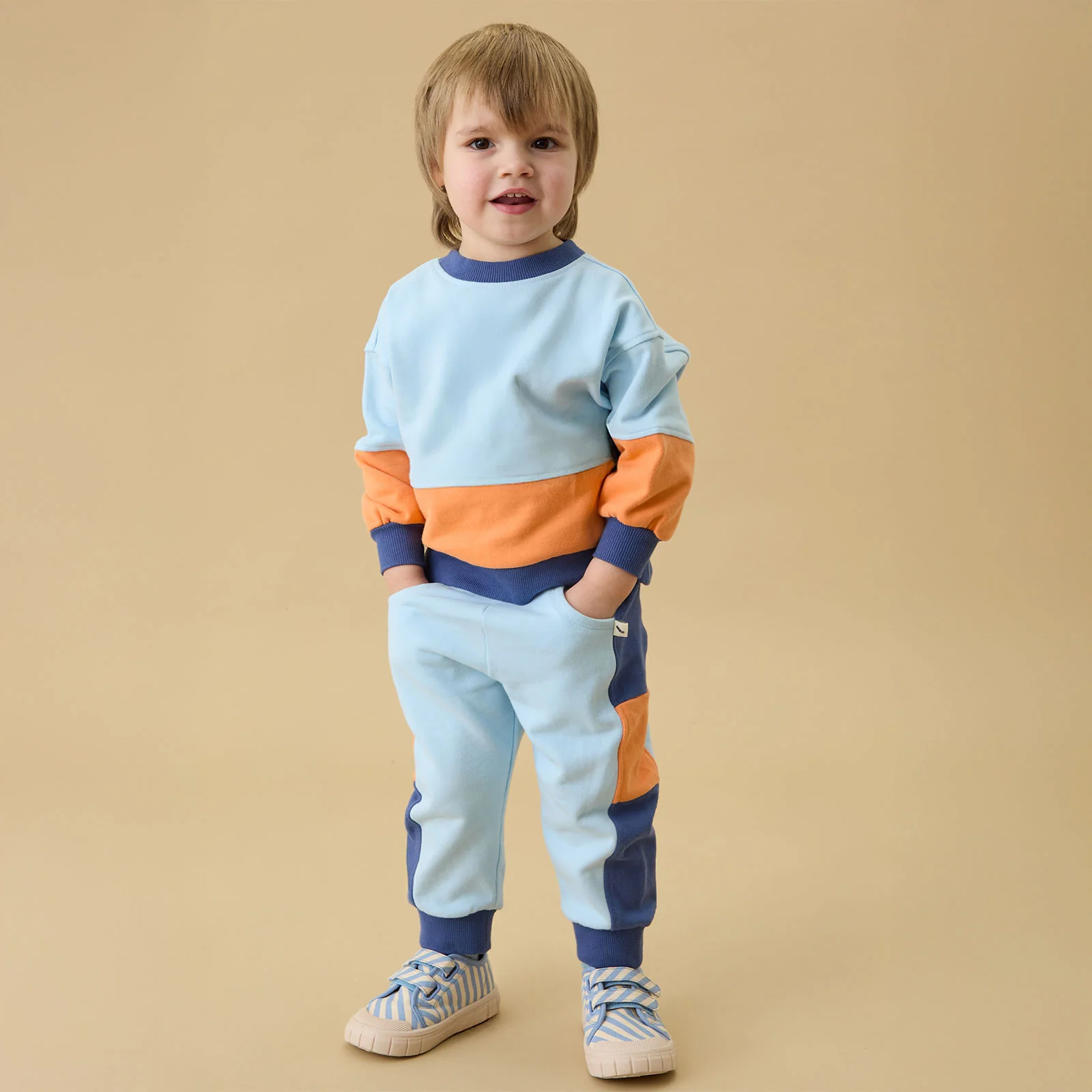 KIDLY by MORI Colourblock Sweatshirt & Joggers Outfit - Blue & Orange
