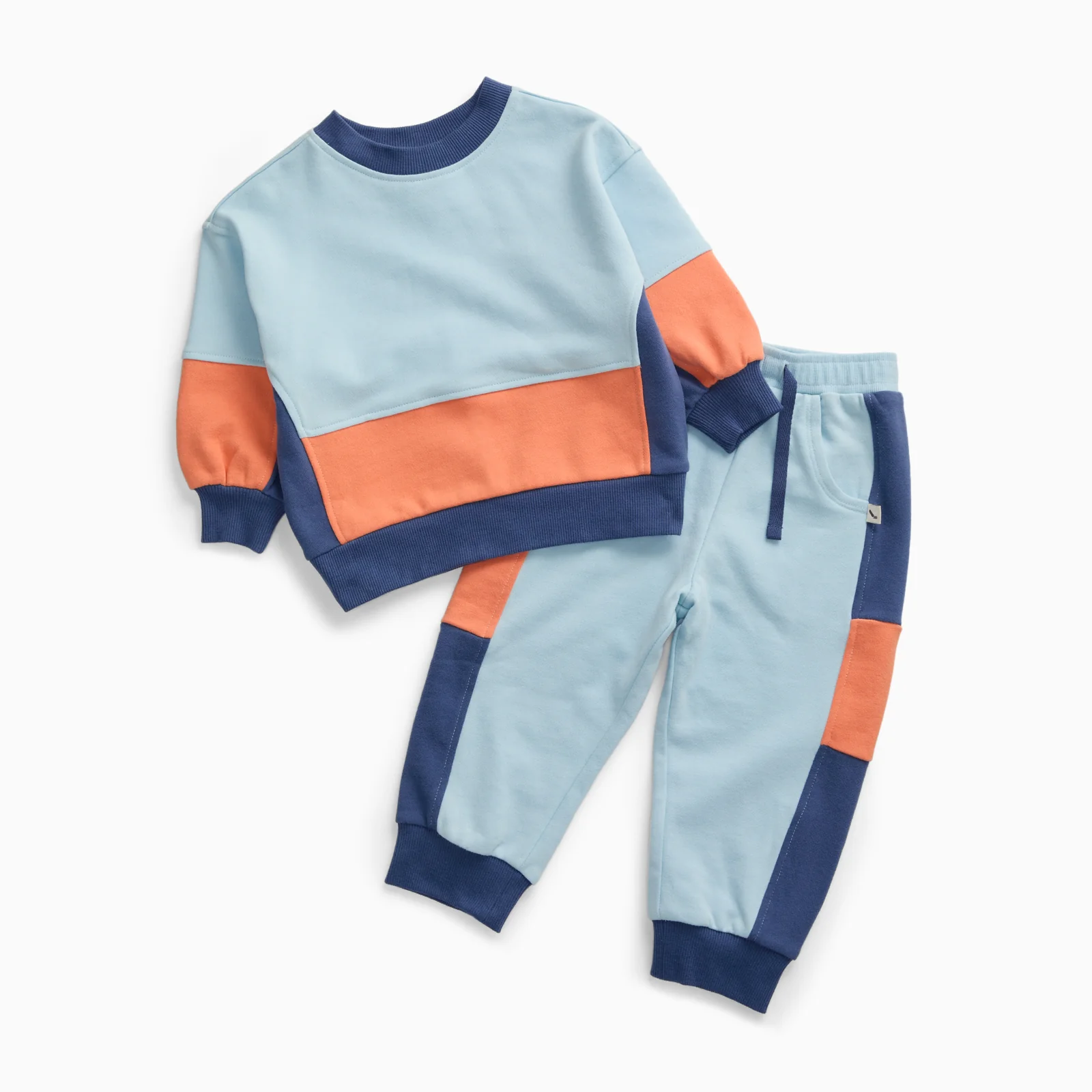 KIDLY by MORI Colourblock Sweatshirt & Joggers Outfit - Blue & Orange - Image 2