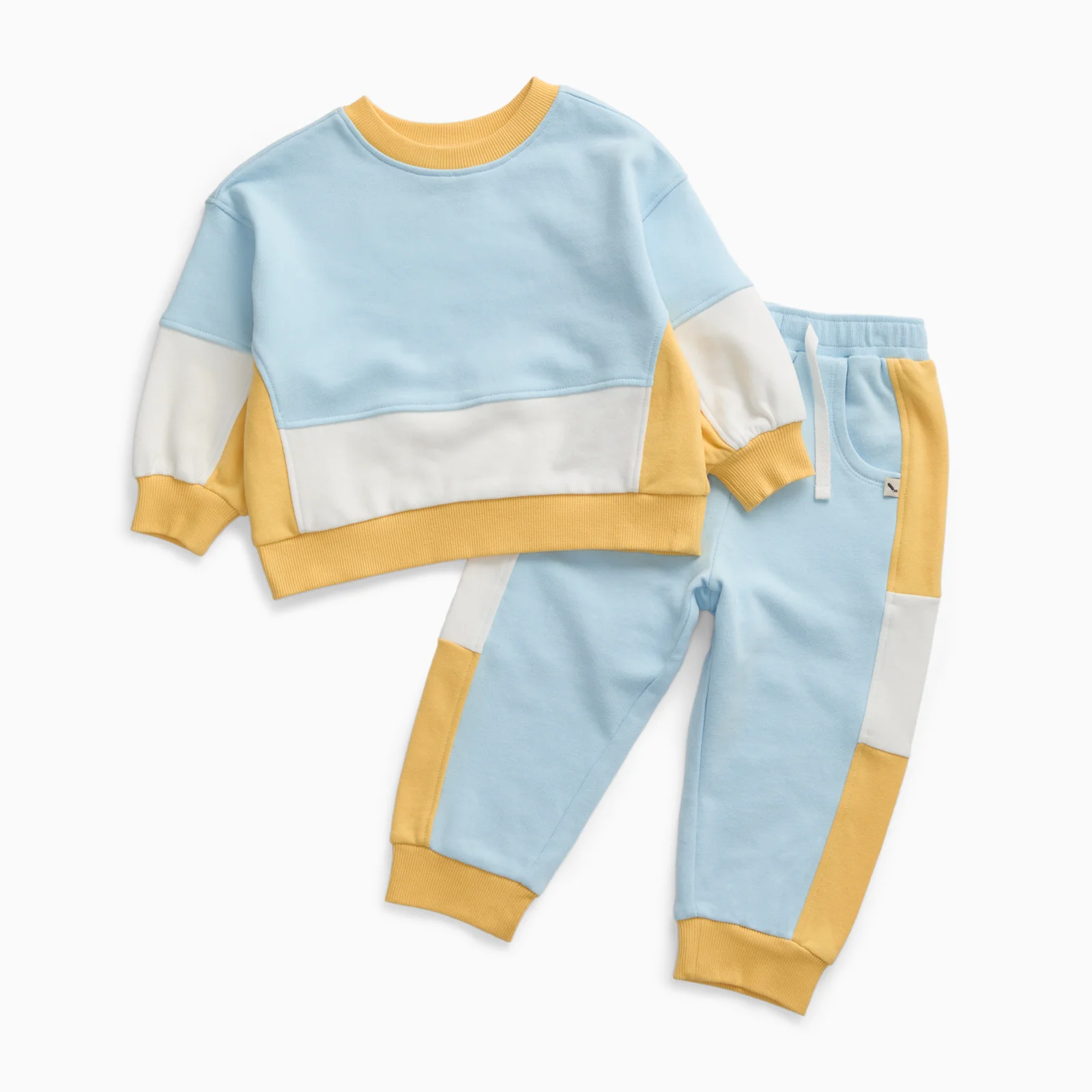 KIDLY by MORI Colourblock Sweatshirt & Joggers Outfit - Blue & Yellow - Image 2