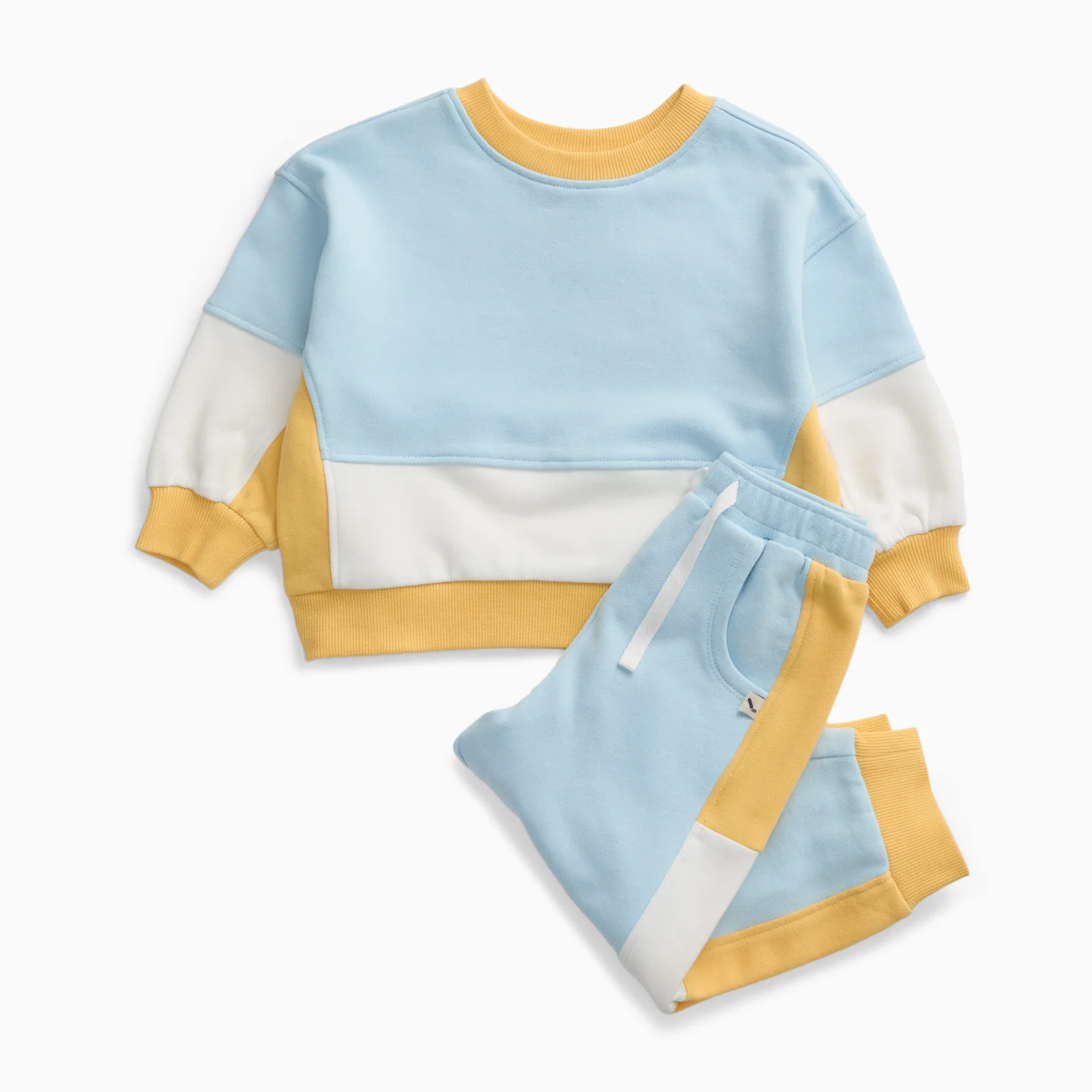 KIDLY by MORI Colourblock Sweatshirt & Joggers Outfit - Blue & Yellow - Image 3
