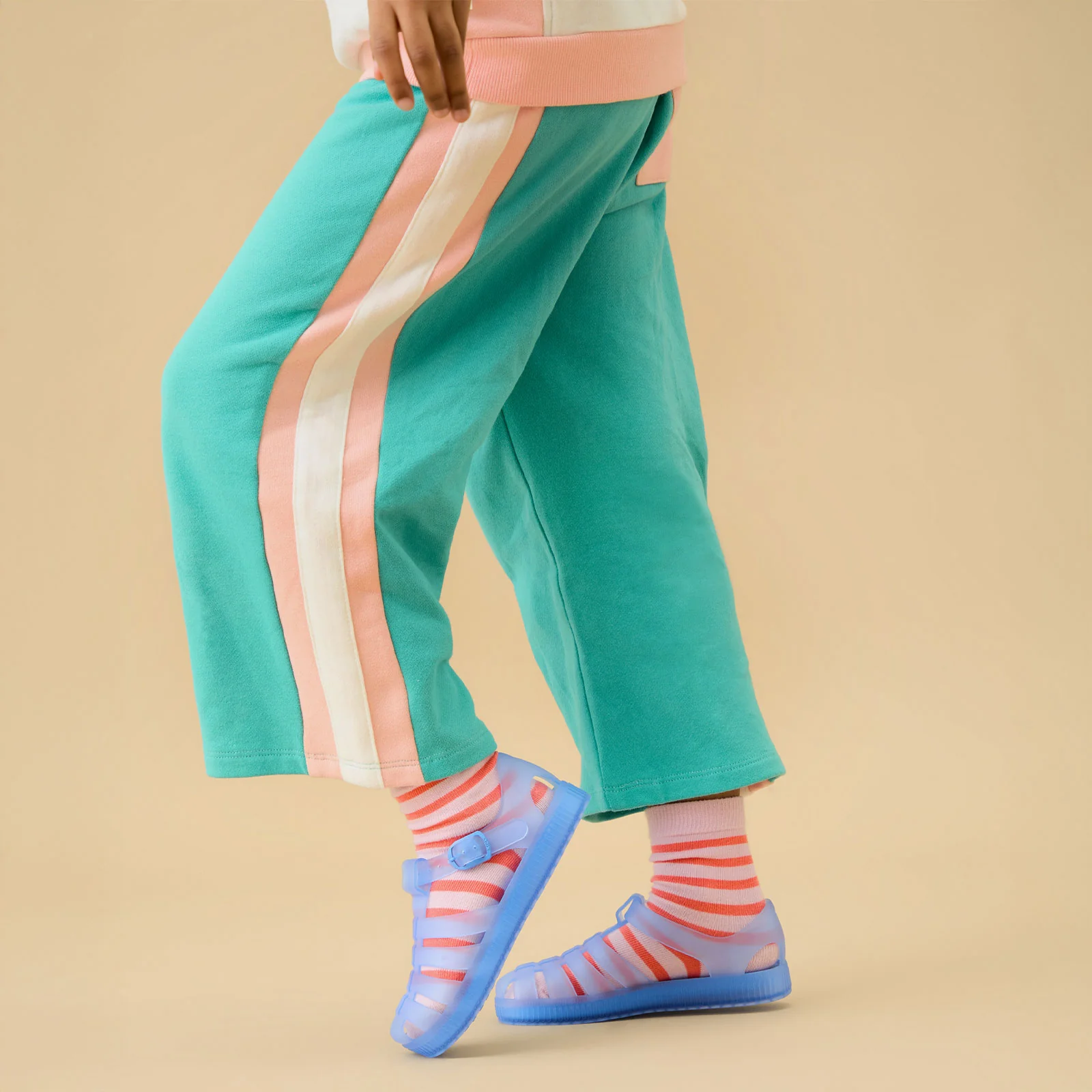 KIDLY by MORI Colourblock Wide Leg Joggers - Green & Pink