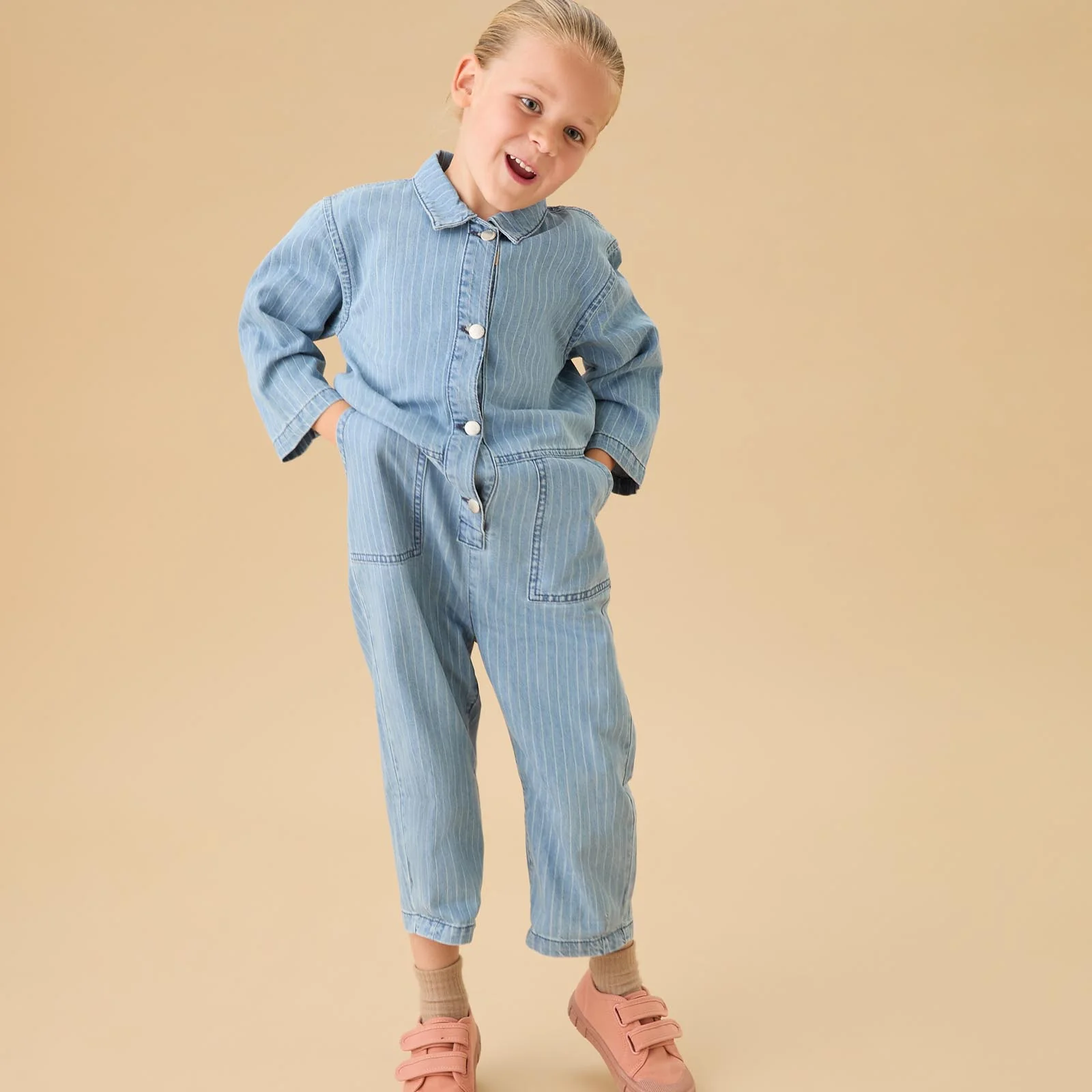 KIDLY by MORI Denim Pinstripe Jumpsuit - Image 2