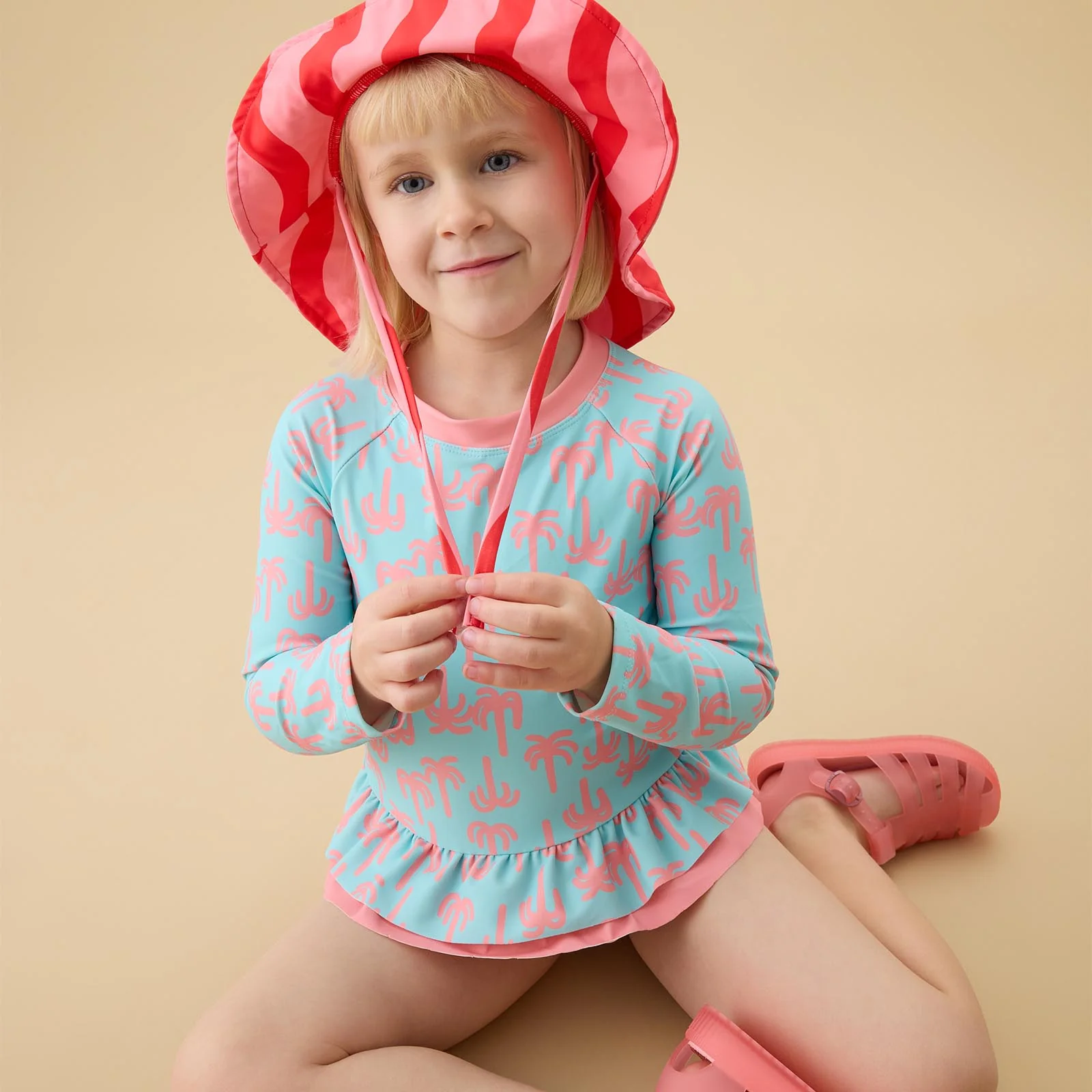 KIDLY by MORI Floppy Hat - Pink Wavy Stripe