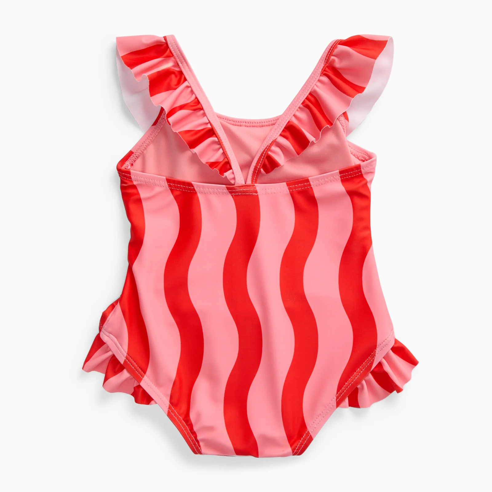 KIDLY by MORI Frill Neck Swimsuit - Pink Wavy Stripe - Image 3