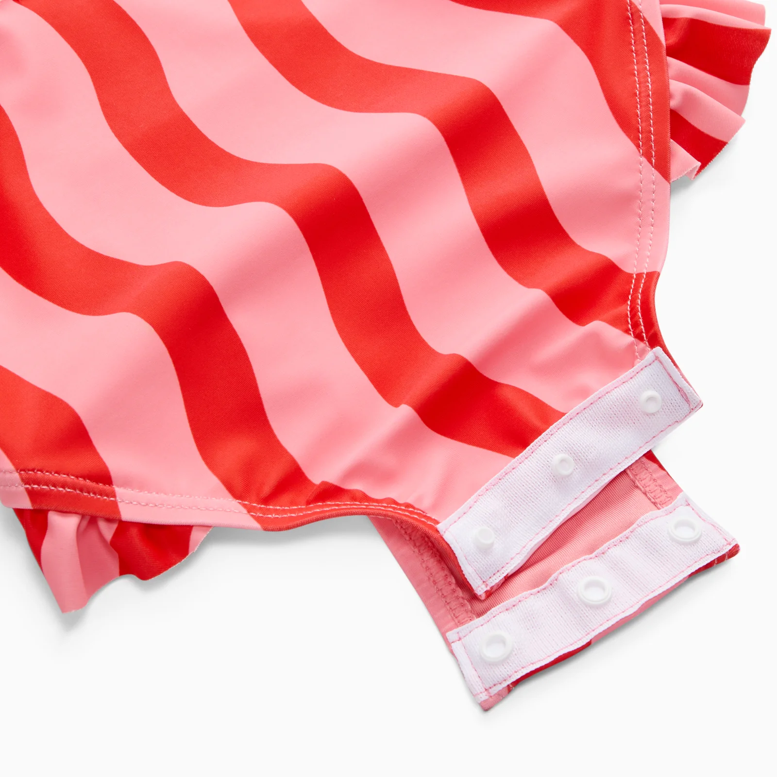 KIDLY by MORI Frill Neck Swimsuit - Pink Wavy Stripe - Image 4