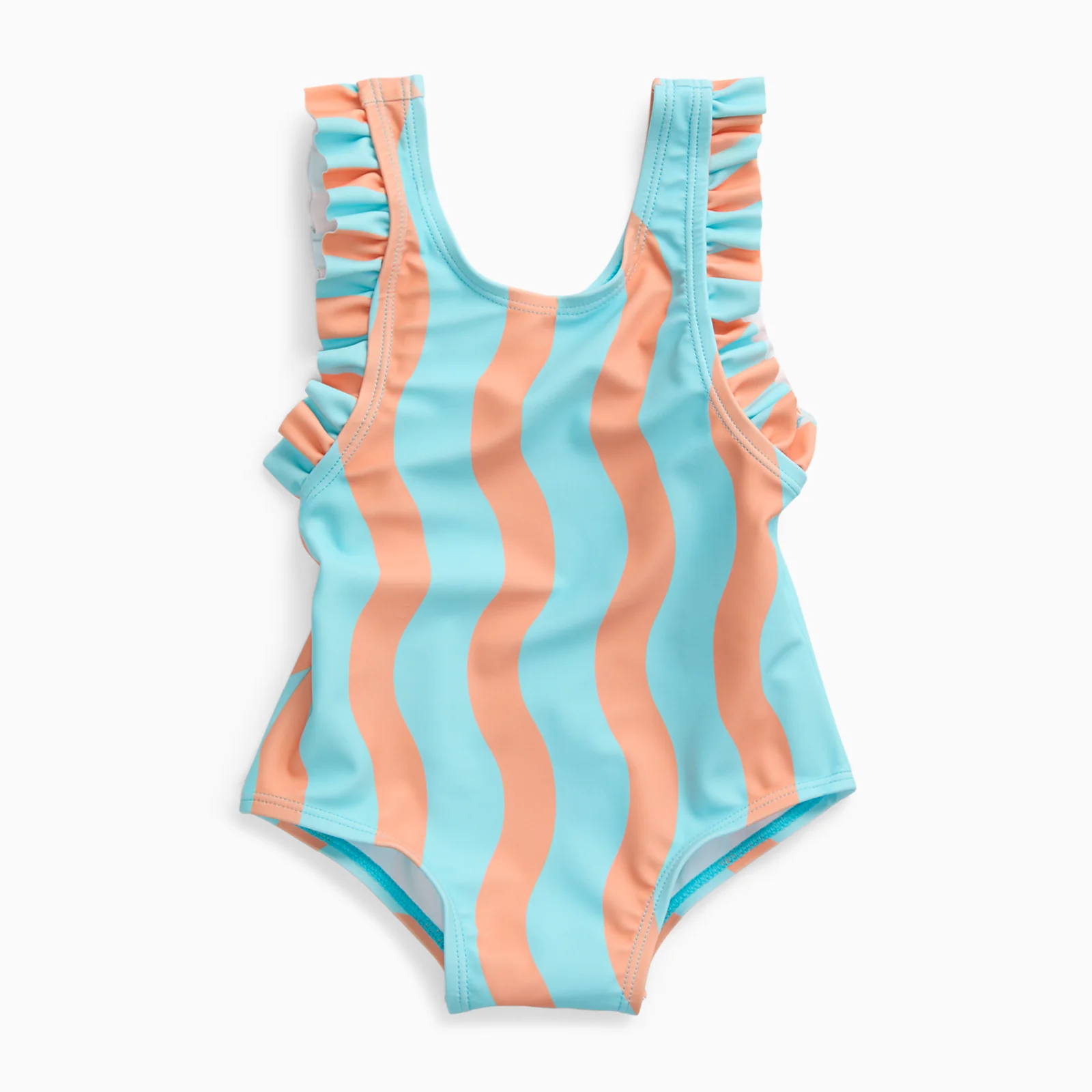 KIDLY by MORI Frill Swimsuit - Orange Wavy Stripe