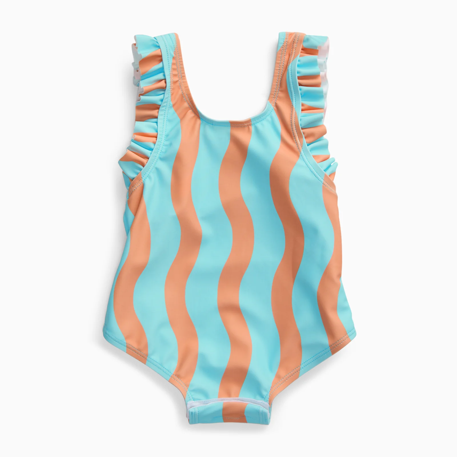 KIDLY by MORI Frill Swimsuit - Orange Wavy Stripe - Image 2
