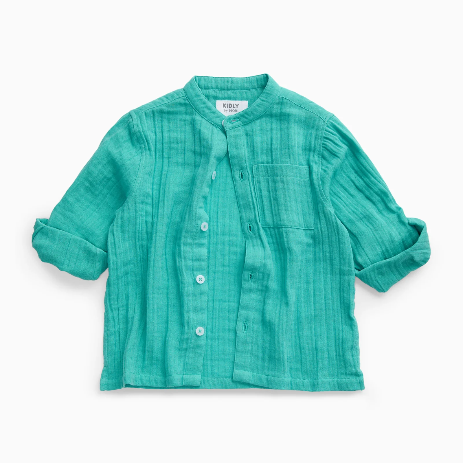 KIDLY by MORI Green Collarless Muslin Shirt - Image 3
