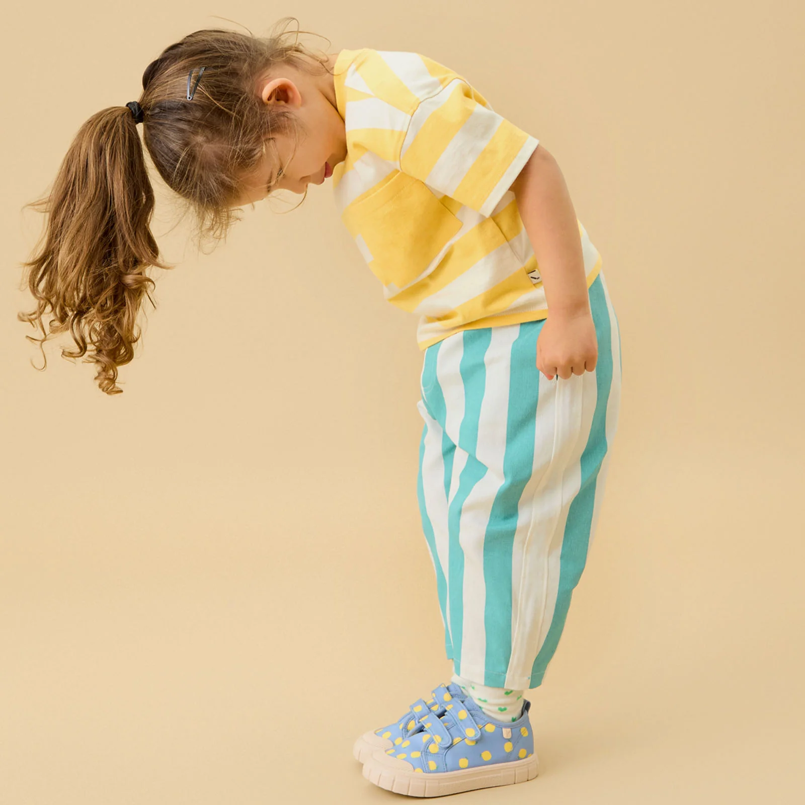 KIDLY by MORI Green Striped Cotton Trousers