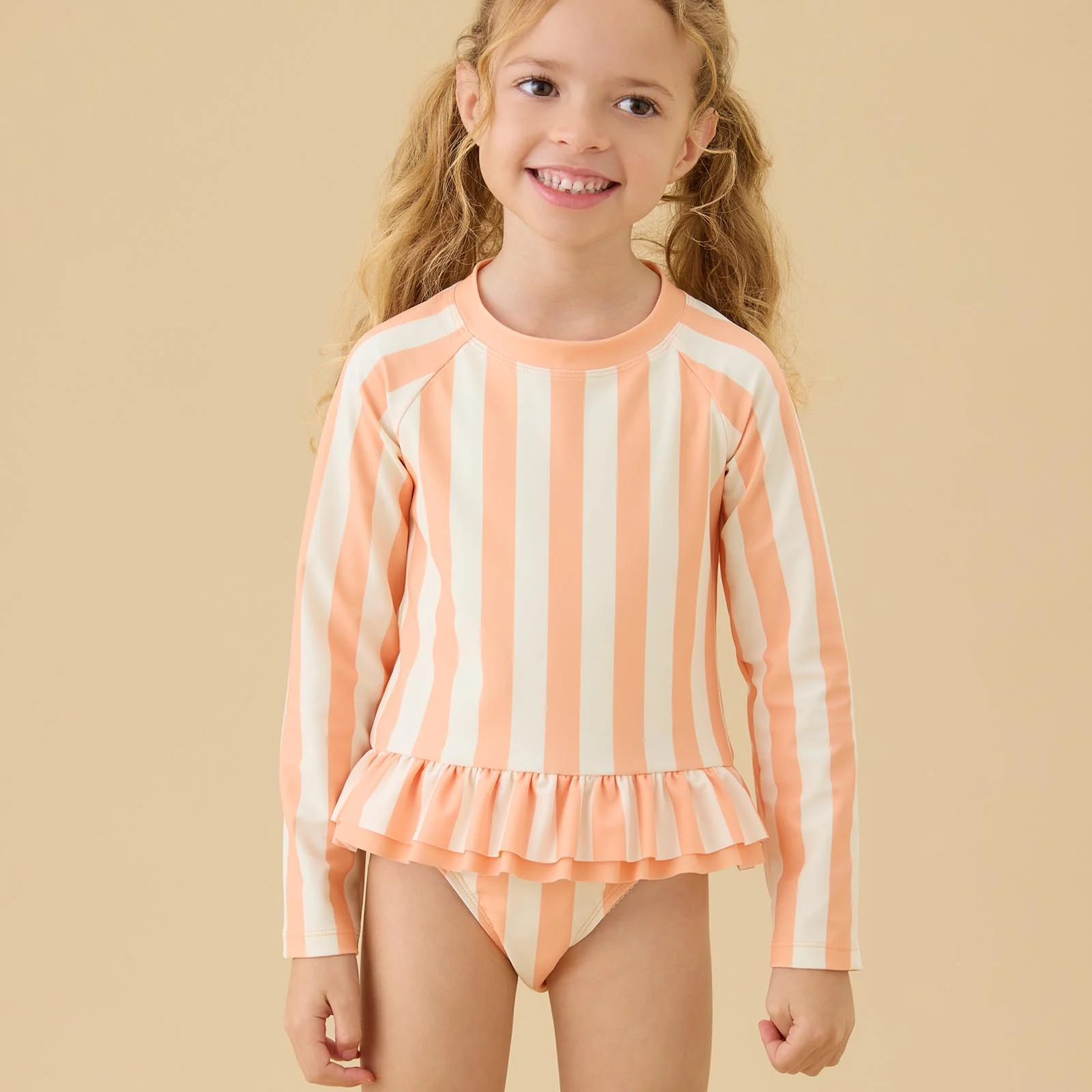 KIDLY by MORI Long Sleeve Swimsuit - Orange Stripe
