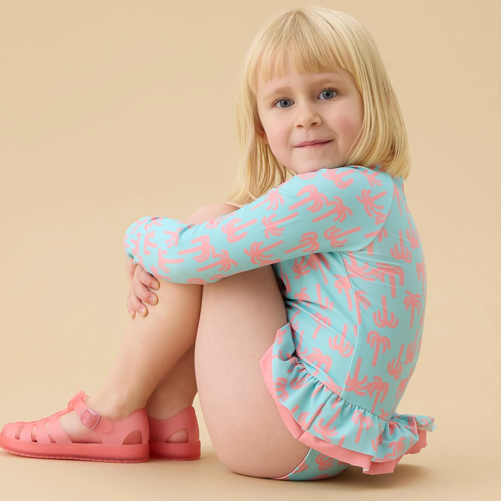 KIDLY by MORI Long Sleeve Swimsuit - Palm Trees