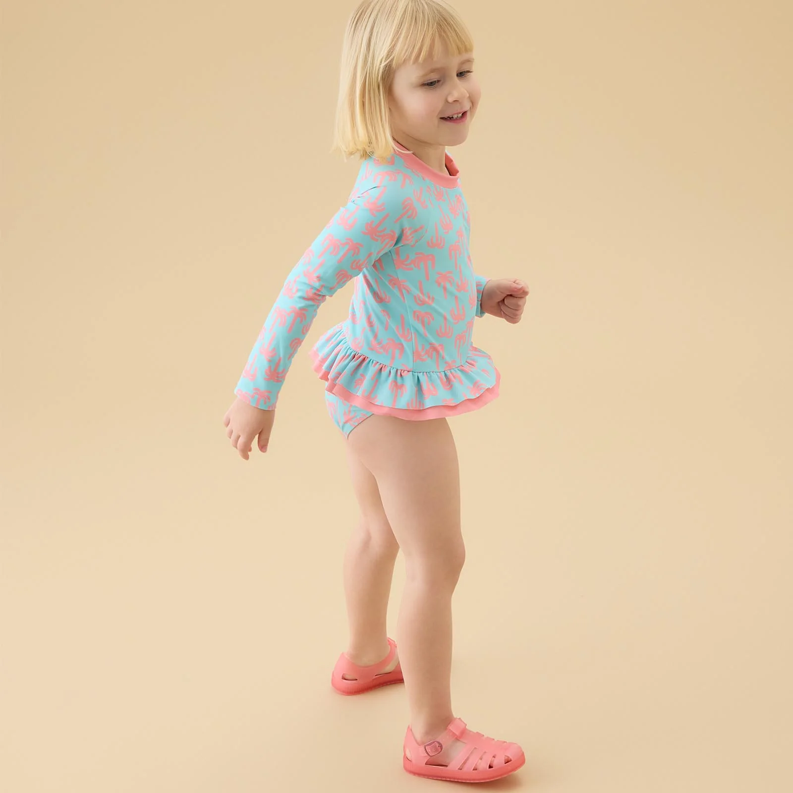 KIDLY by MORI Long Sleeve Swimsuit - Palm Trees - Image 4