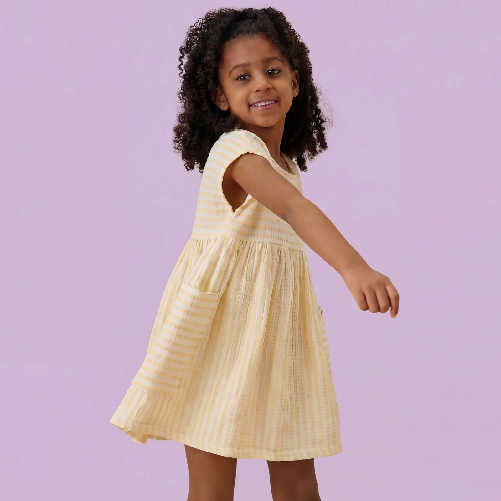 KIDLY by MORI Mustard Striped Muslin Dress