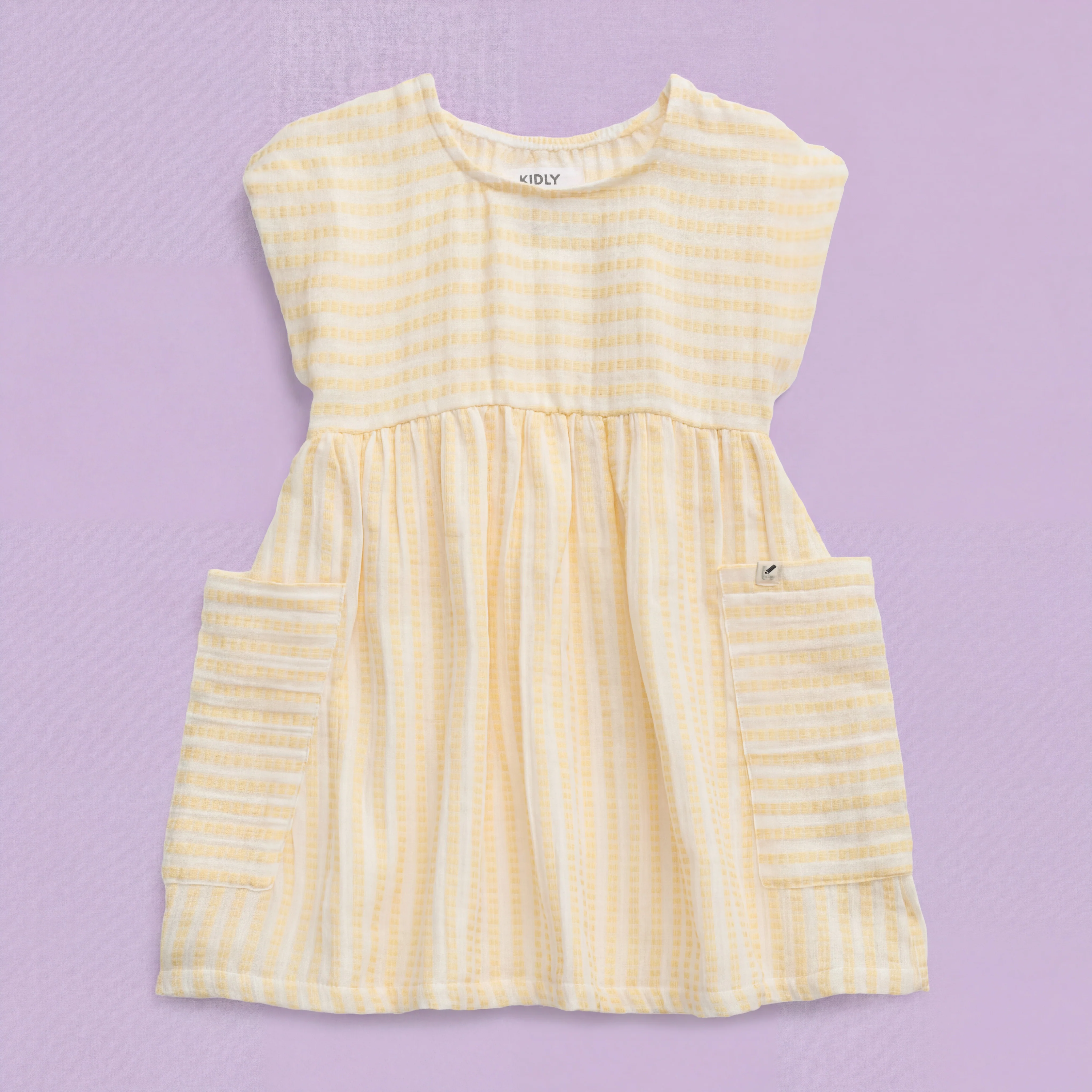 KIDLY by MORI Mustard Striped Muslin Dress - Image 2